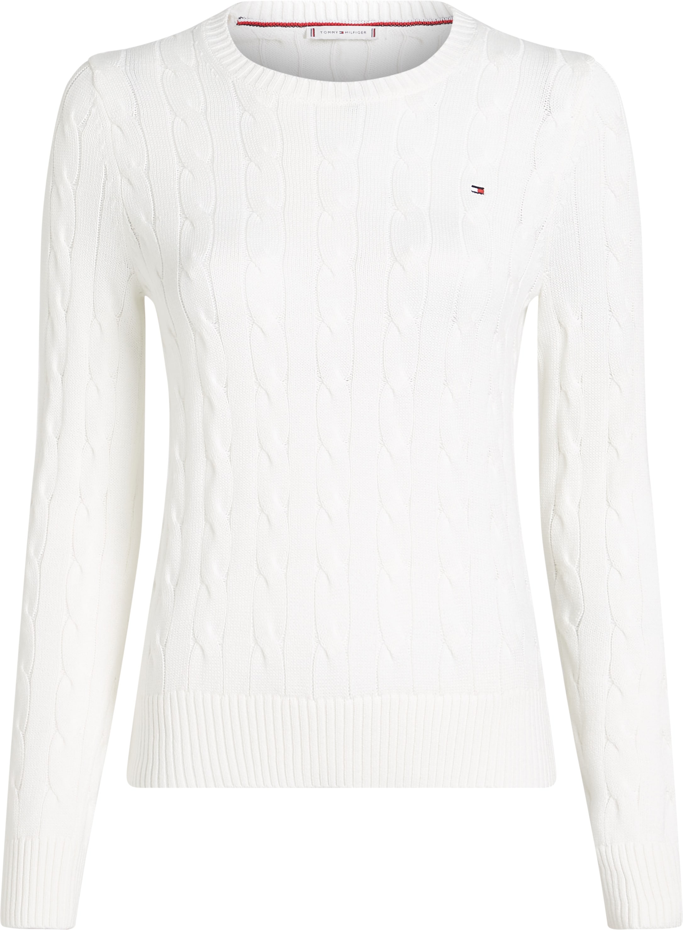 Tommy Hilfiger Rundhalspullover »CO CABLE VAR LS C-NK SWT«, mit Zopfmuster, Logostickerei