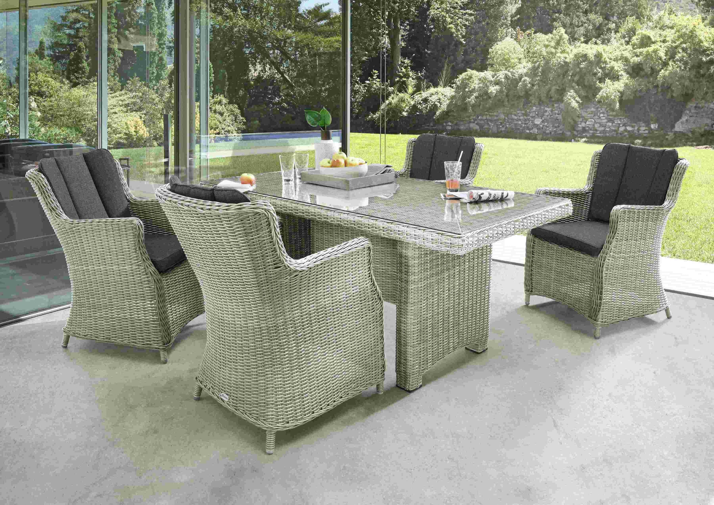 Destiny Garten-Essgruppe "LUNA 4 Se + Tisch 200x100x75cm, vintage weiß" Set, 13 Stk. tlg. Aluminium, Polyrattan
