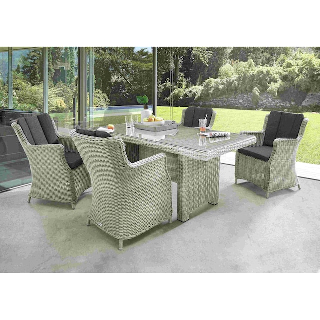 Destiny Garten-Essgruppe »LUNA«, (Set, 13 tlg.), Polyrattan, 4 Sessel, Tisch  200x100x75 cm, inkl. Auflagen | BAUR