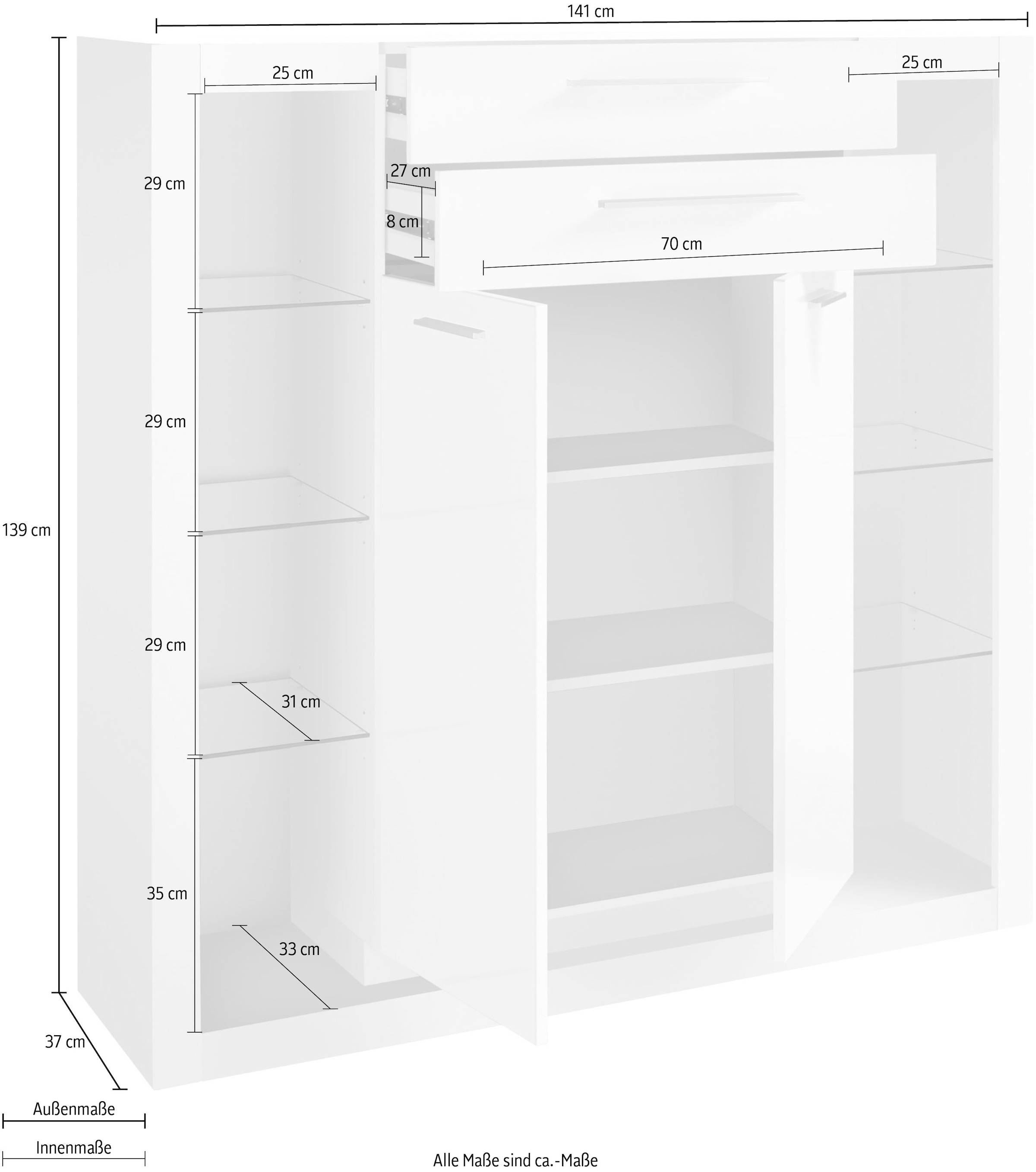 Places of Style Highboard »MERAN«, Höhe ca. 139 cm