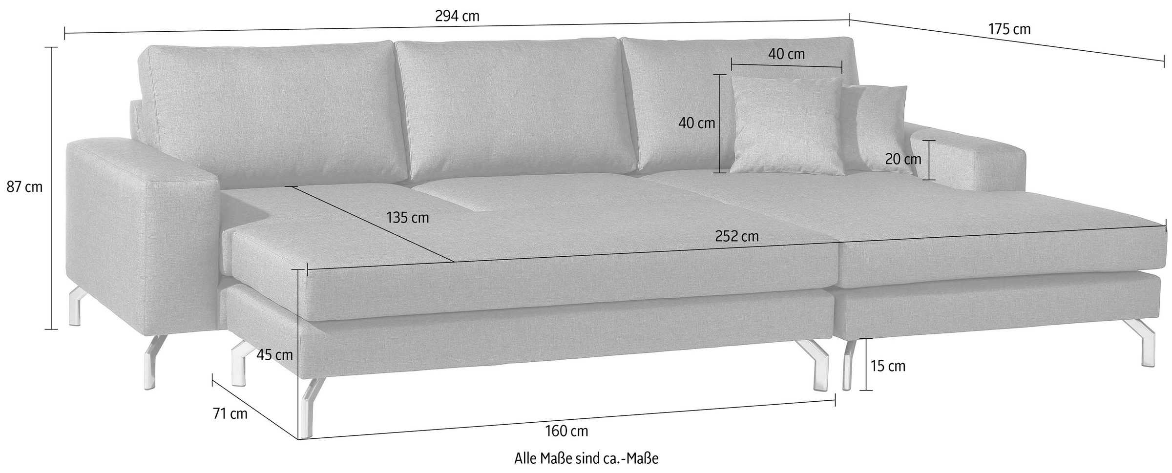 Max Winzer® Ecksofa »Flori Set inkl. Hocker, guter Sitzkomfort, aktuelles Design«, (Spar-Set, Ecksofa und Hocker), elegant mit abgewinkelten Chromfüßen, inklusive Zierkissen