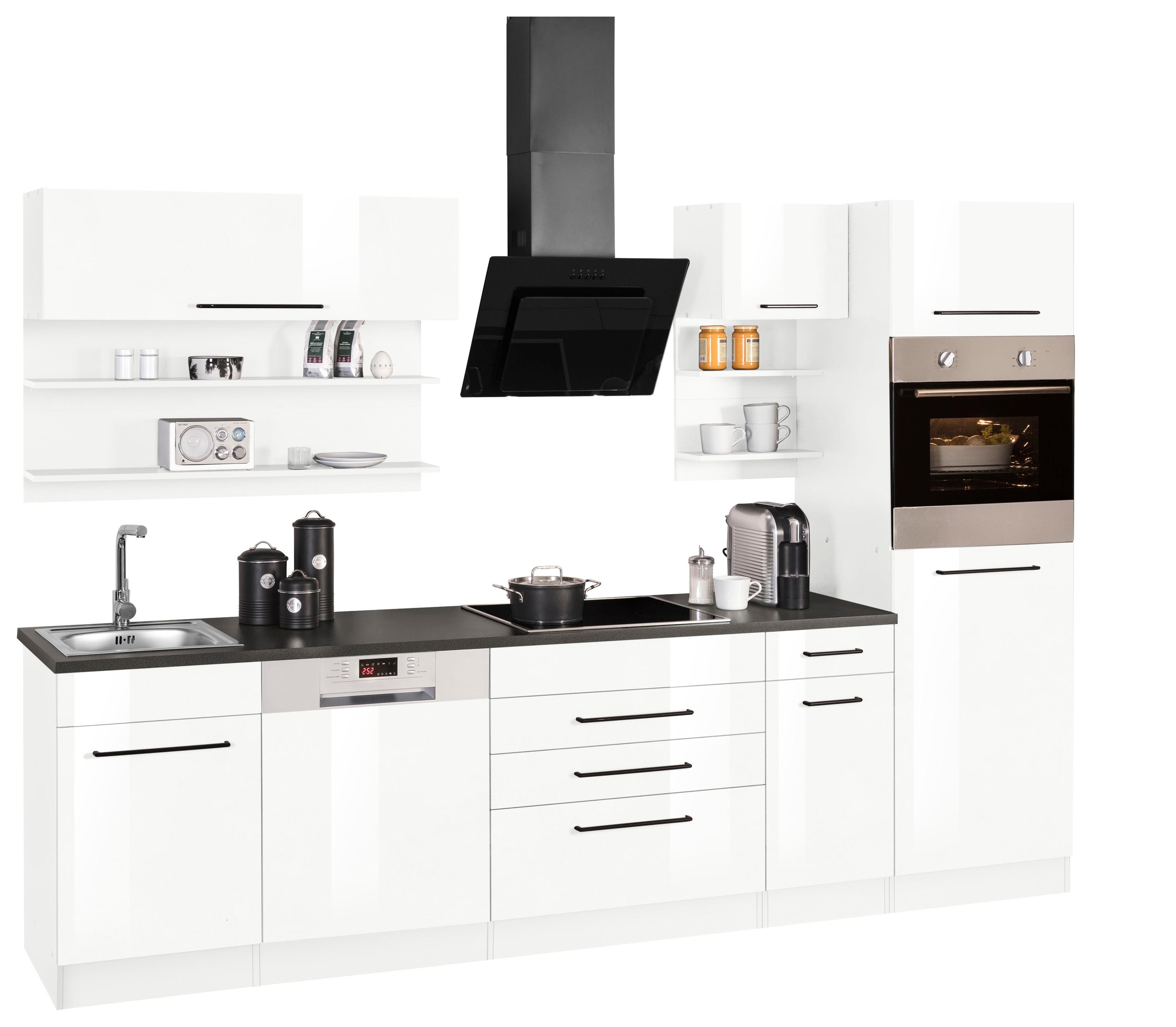 KOCHSTATION Küchenzeile »KS-Tulsa«, ohne E-Geräte, Breite 290 cm, schwarze Metallgriffe, MDF Fronten