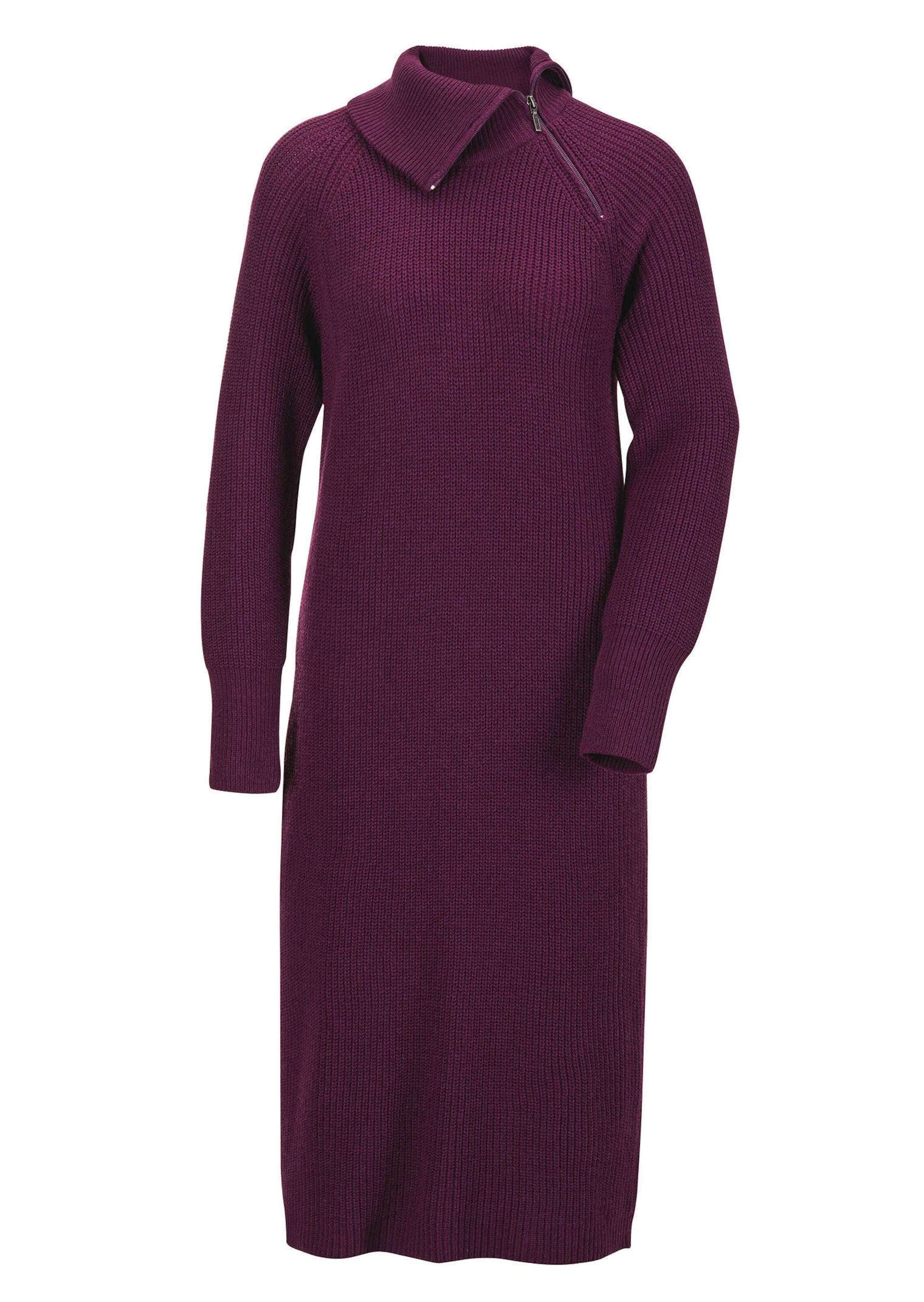 GOLDNER Damen Strickkleid "Kurzgröße Strickkleid mit raffiniertem asymmetrischem Kragen", lila, Gr. 19, Obermaterial: 70% Polyacryl PAN. 30%