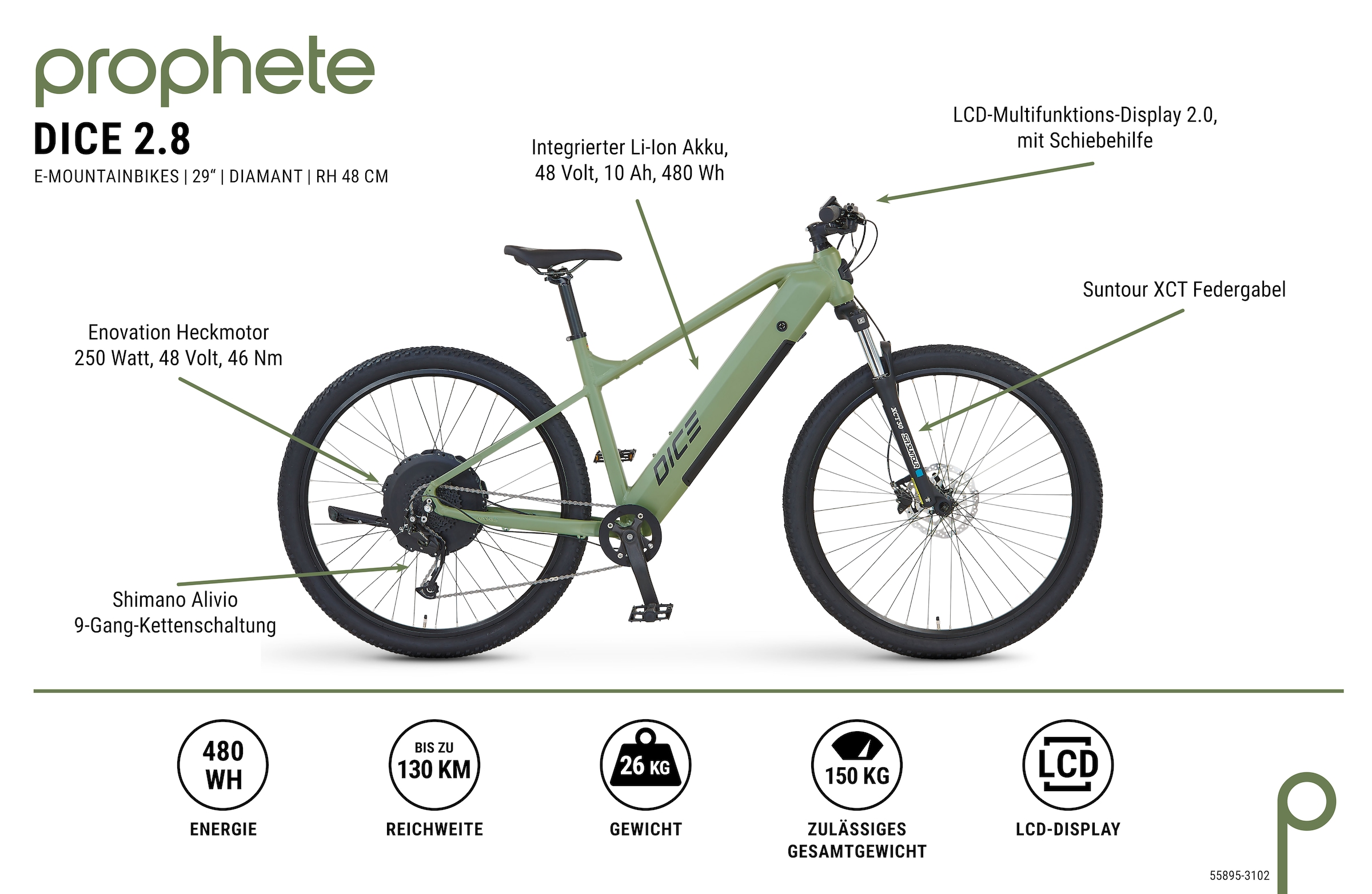 Prophete E-Bike »Dice 2.8«, 9 Gang, Shimano, Alivio, Heckmotor 250 W