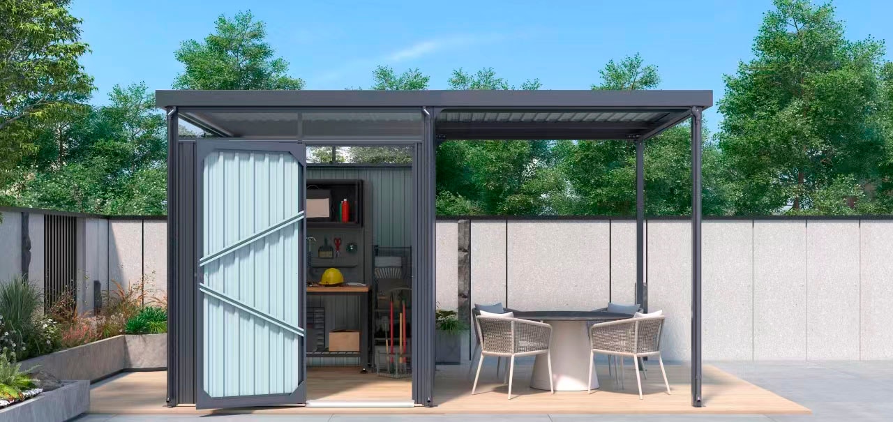 KONIFERA Gerätehaus "Gartenhaus Stefano mini" Stahl, mit seitlichem Anbau