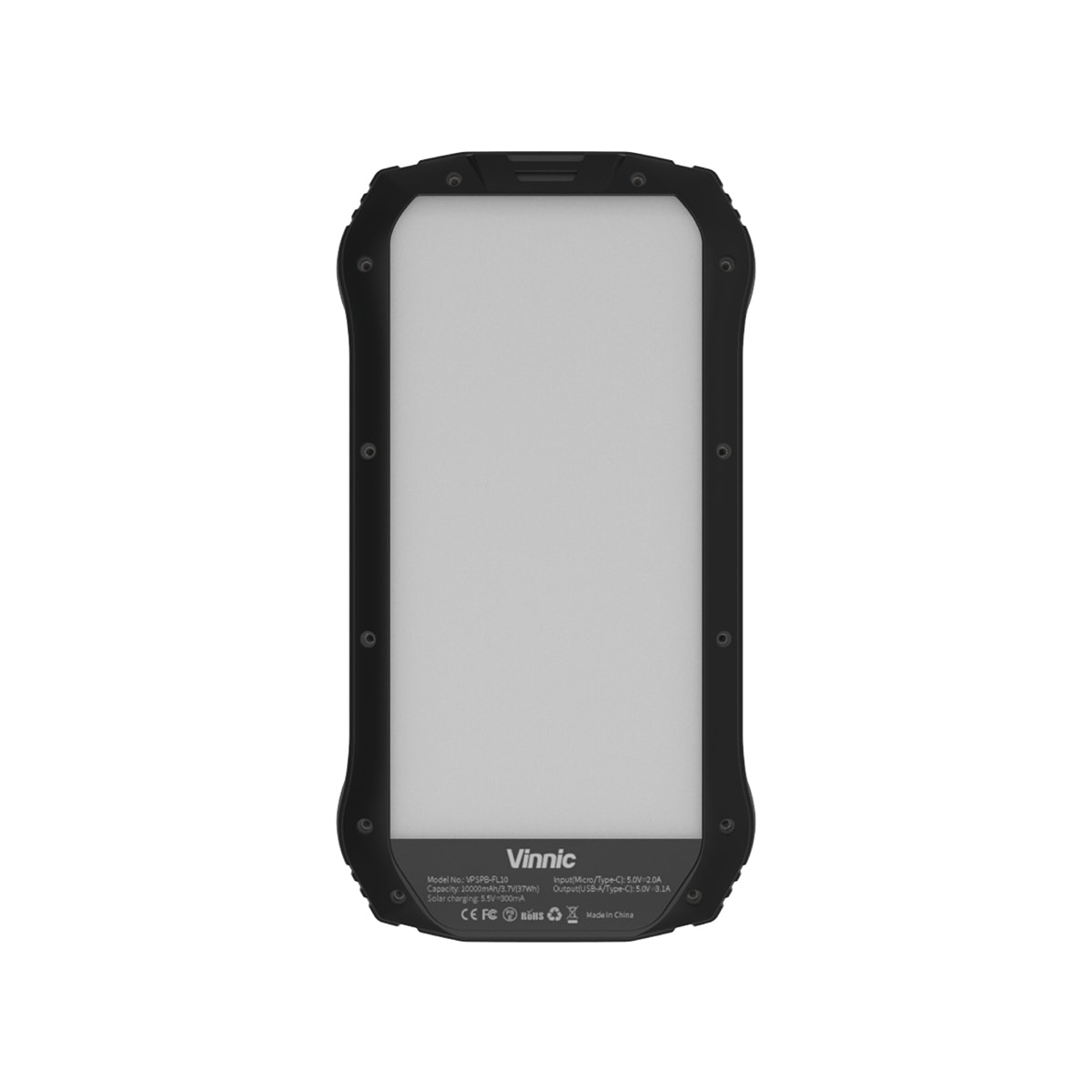 Vinnic Powerbank »SACA PEAK Solar Powerbank 10.000mAh IP65 1xUSB-C, 2xUSB-A«, Vinnic SACA PEAK Solar Powerbank 10.000mAh IP65 1xC 2xA,black