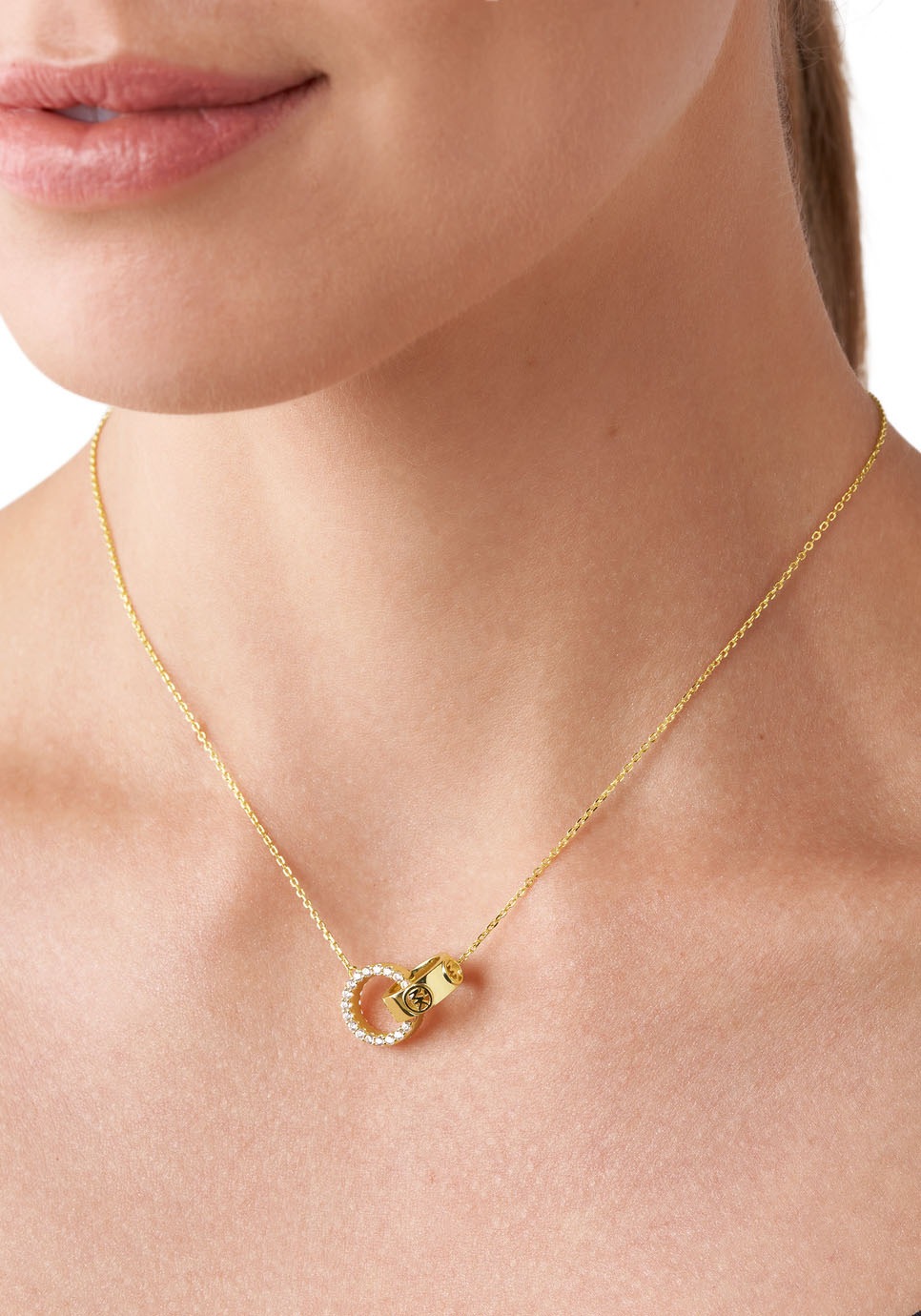 Kette mit Anhänger MICHAEL KORS "Schmuck Geschenk Silber 925 Halsschmuck PREMIUM", gold (gelbgoldfarben, kristallweiß), Halsketten, Damen, Silber 925 (Sterlingsilber), L: 45,5, mit Zirkonia (synth.) 3