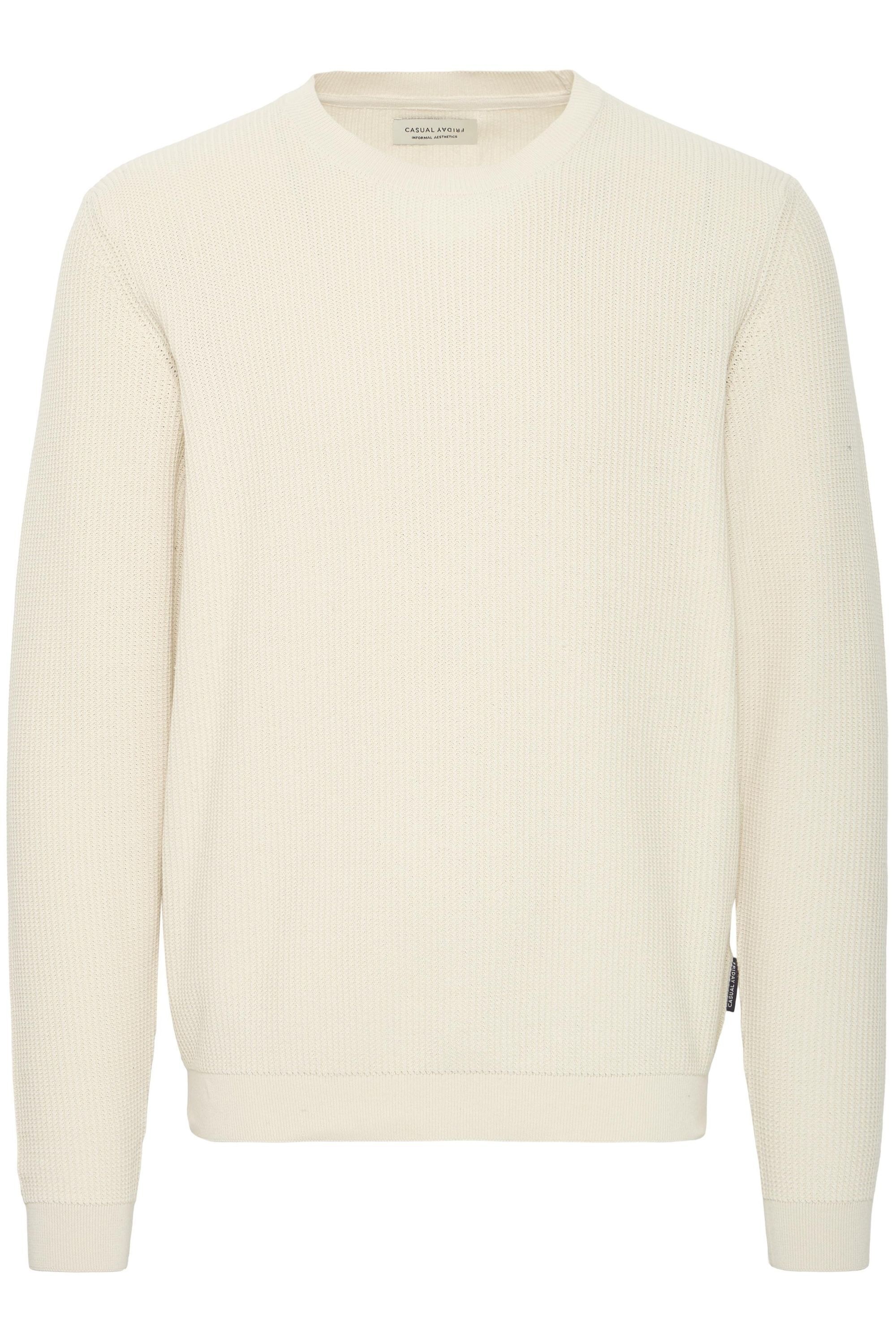 Strickfleece-Pullover CASUAL FRIDAY "Strickpullover CFNOAR", Herren, Gr. XXL, weiß (rainy day), Obermaterial: 100% Baumwolle CO., Pullover