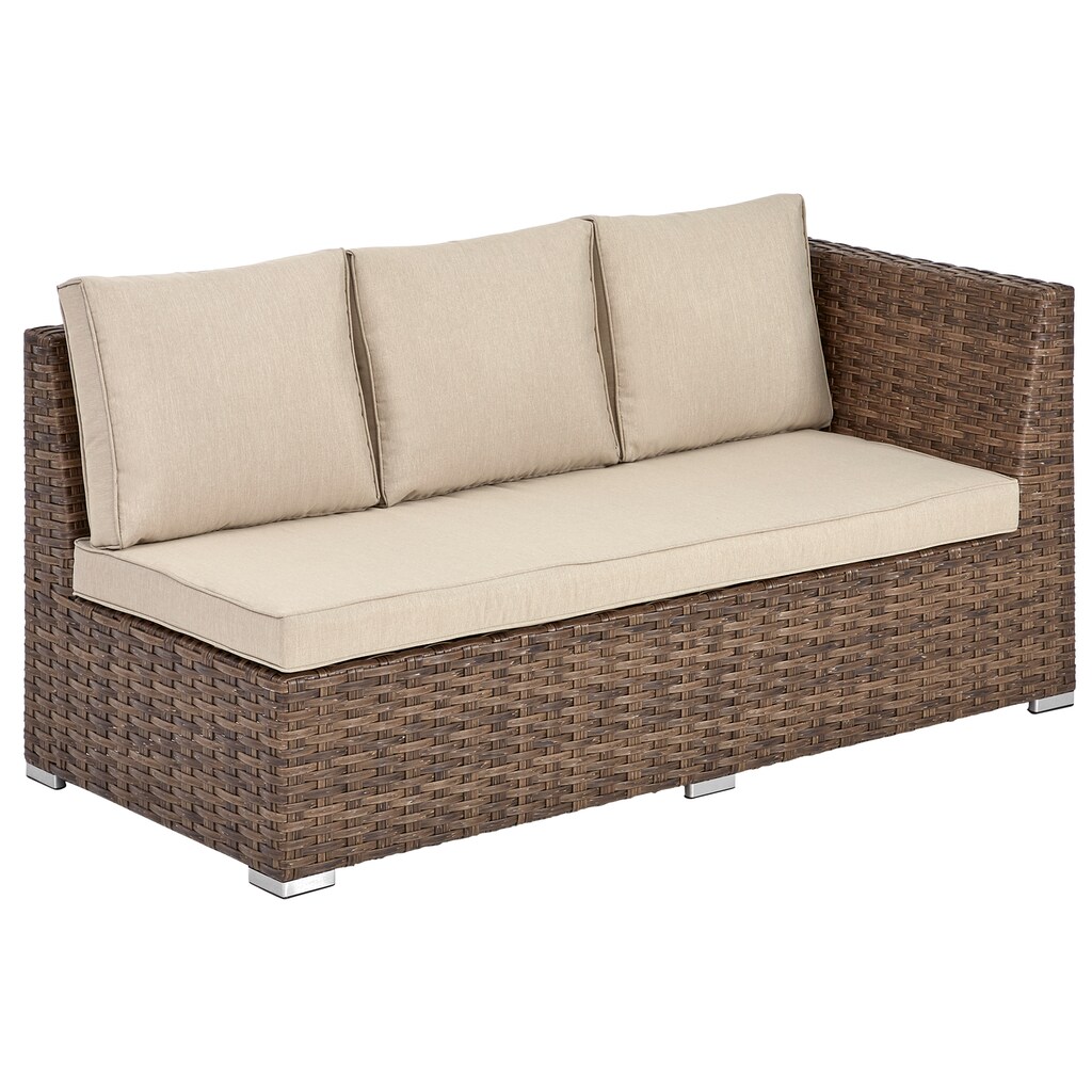 KONIFERA Gartenlounge-Set »Los Angeles«, (Set, 4 tlg., 2er Sofa,2x Sessel,1x Hocker, 1x Tisch 140x70x68, Alu, Polyrattan)