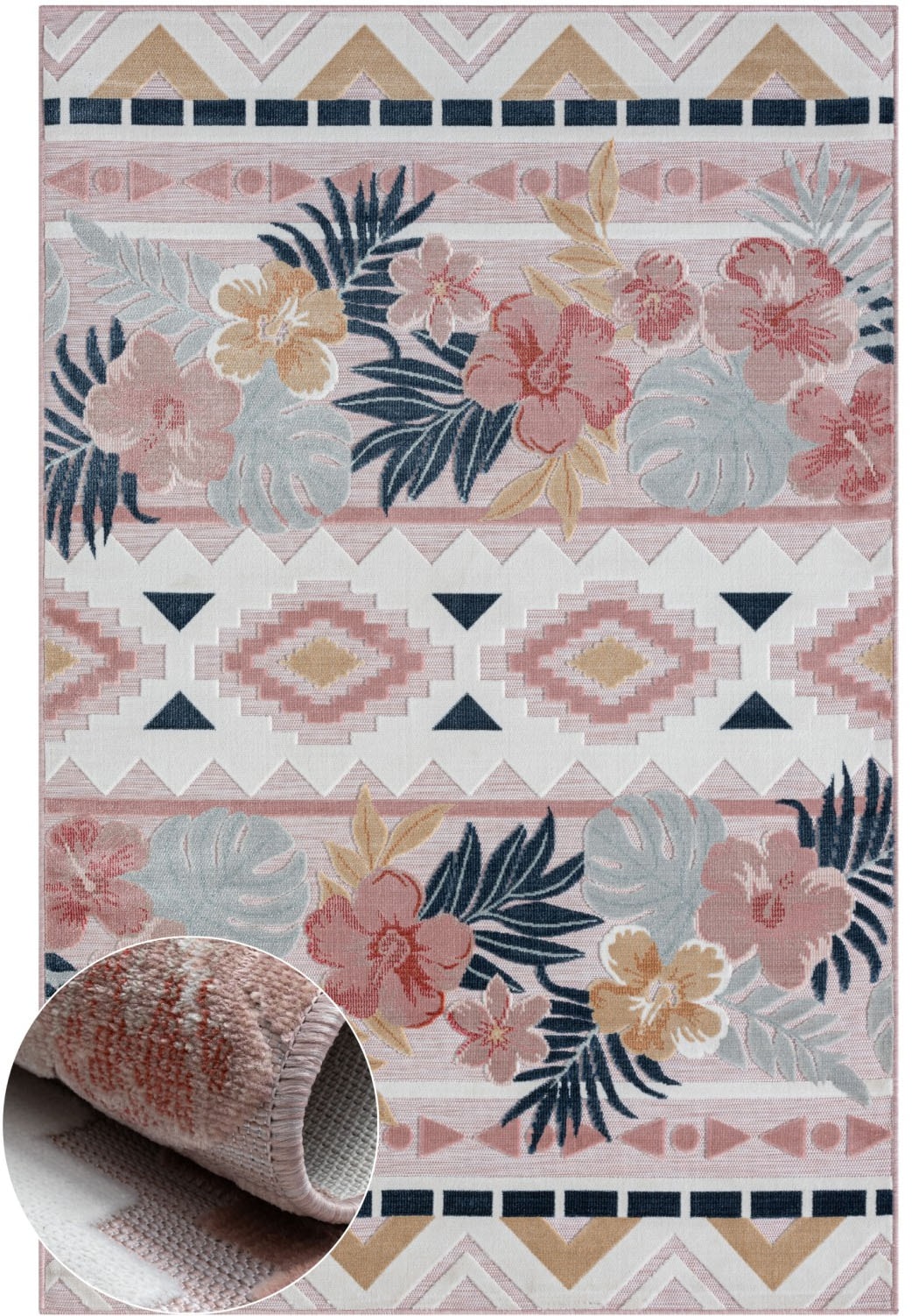 Myflair Möbel & Accessoires Outdoorteppich "Lotus, LAGERRÄUMUNG" rechteckig 8 mm Höhe florales Design, Blumen Motiv, Outdoor geeignet, Balkon, Terrasse