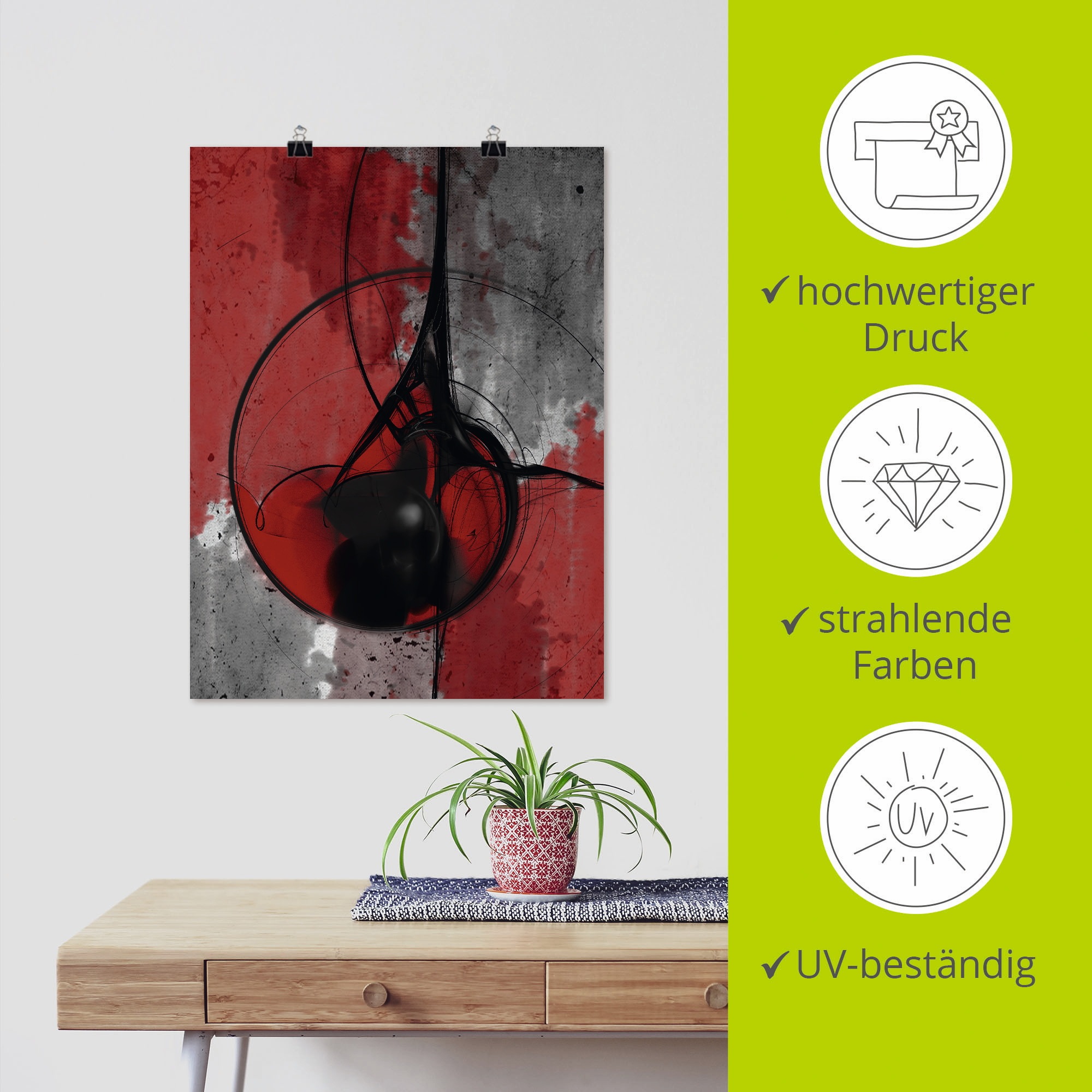 Artland Wandbild »Abstrakt in rot und schwarz«, Gegenstandslos, (1 St.), als Alubild, Outdoorbild, Leinwandbild, Poster in verschied. Größen