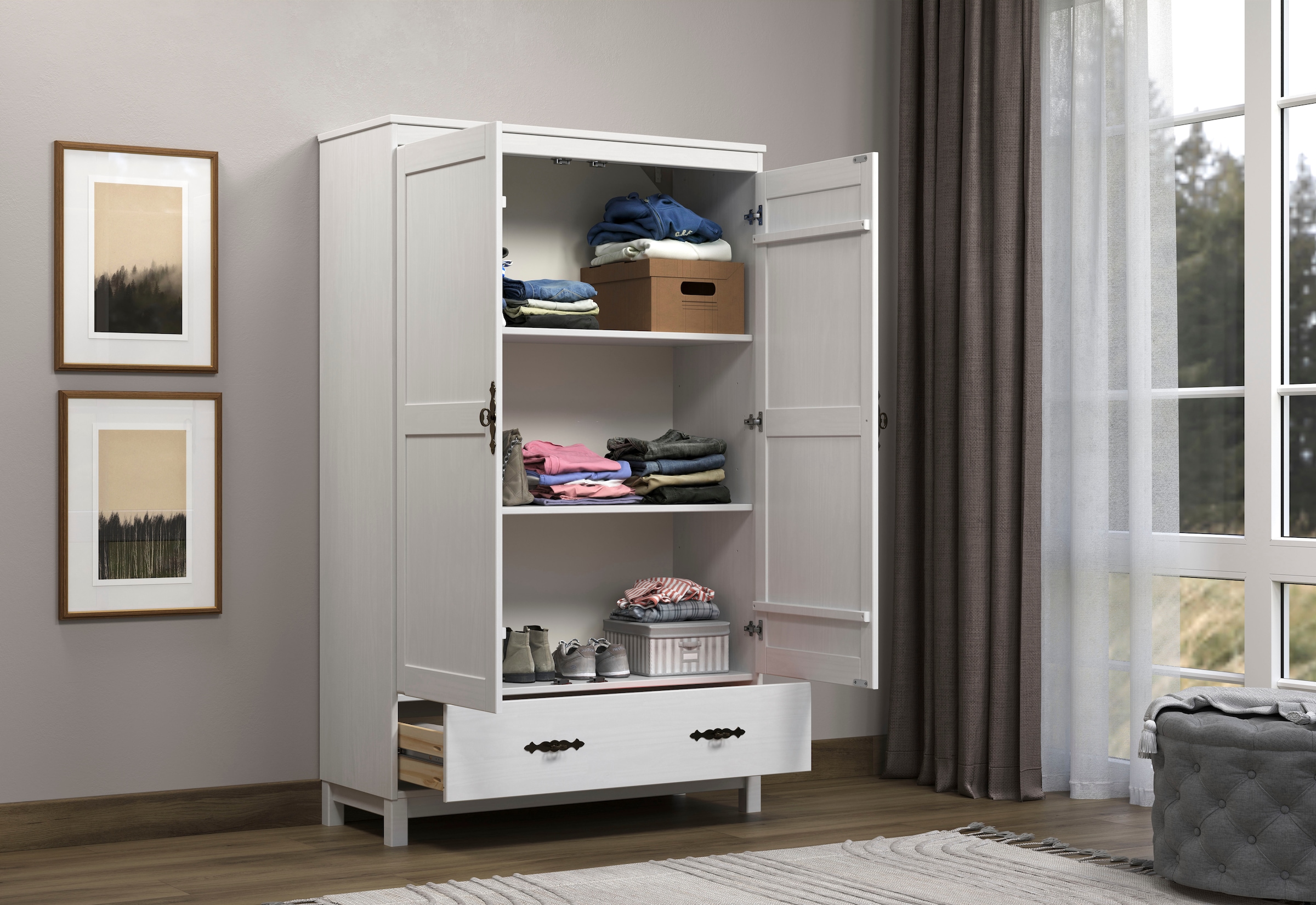 Home affaire Kleiderschrank »Sandnes«, (1 St.), Drehtürenschrank aus Massivholz mit besonderen Metallgriffen