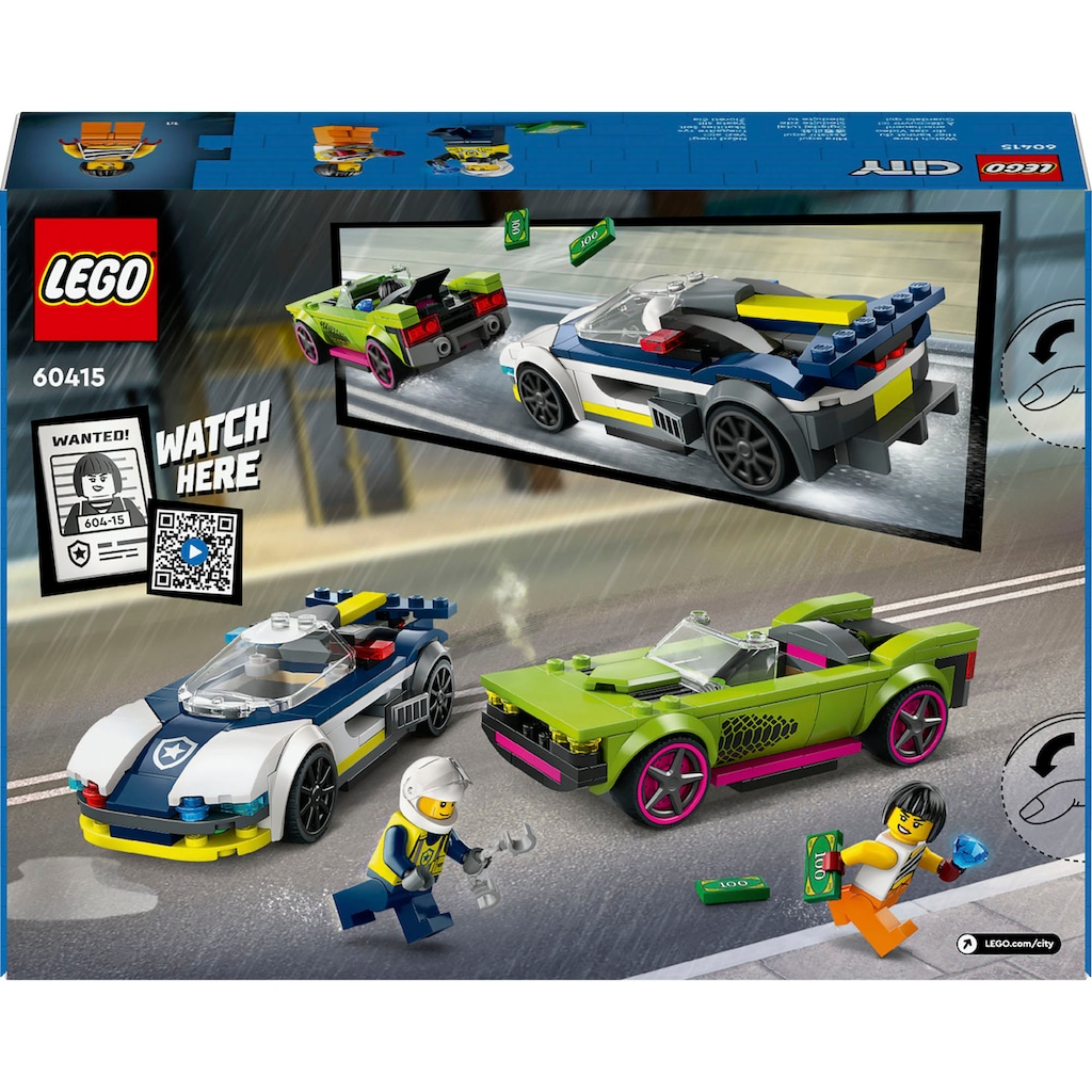 LEGO® Konstruktionsspielsteine »Verfolgungsjagd mit Polizeiauto und Muscle Car (60415), LEGO City«, (213 St.)