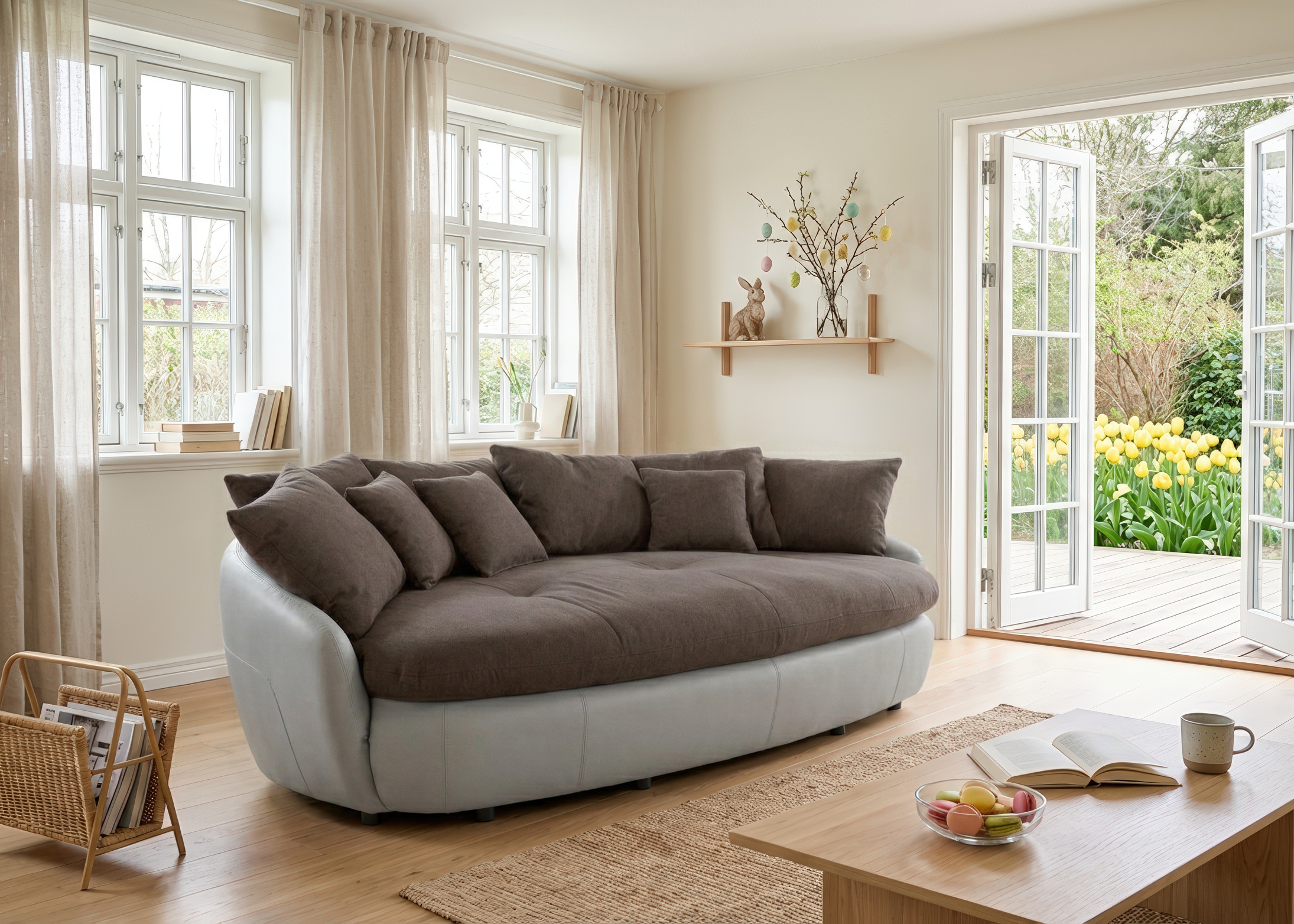 COTTA Big-Sofa "Aruba, B. 238cm, bequemer Sitzkomfort durch Wellenfedern, Mattenoptik" gemütliches Megasofa in XXL in organischer Form mit vielen Kissen