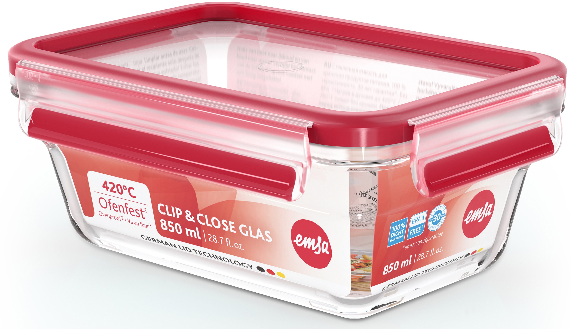 Thumbnail - Emsa Frischhaltedose "Clip & Close Glas Set, rechteckig, 100 % dichte Aufbewahrungsboxen" Set, 4 Dosen mit Deckel, 4 tlg...