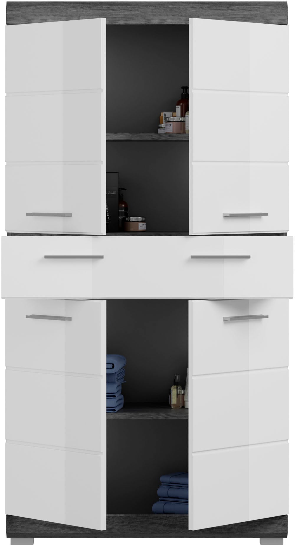 INOSIGN Badmöbel-Set »Siena, 4 teilig, bestehend aus:«, (Set, 4 St.), Hochschrank, Waschbeckenunterschrank, Spiegelschrank, Midischrank
