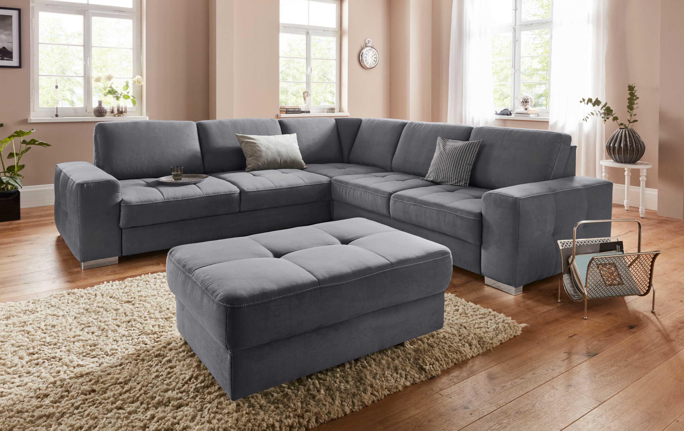 sit&more Ecksofa "Santorini L-Form" mit Federkern und Sitztiefenverstellung, wahlweise mit Schlaffunktion