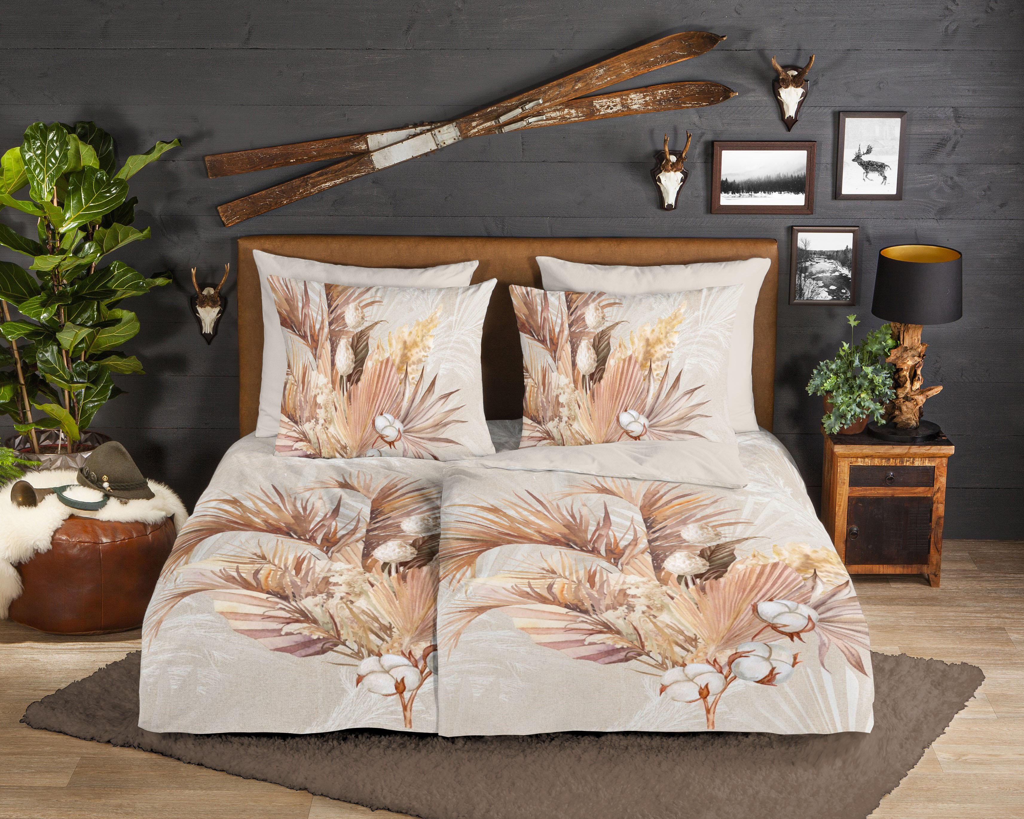 good morning Wendebettwäsche "Gia" 2 Stk. Biber, 135x200, Warm, Weich, Wendeoptik, Reißverschluss, Blumen, Sand