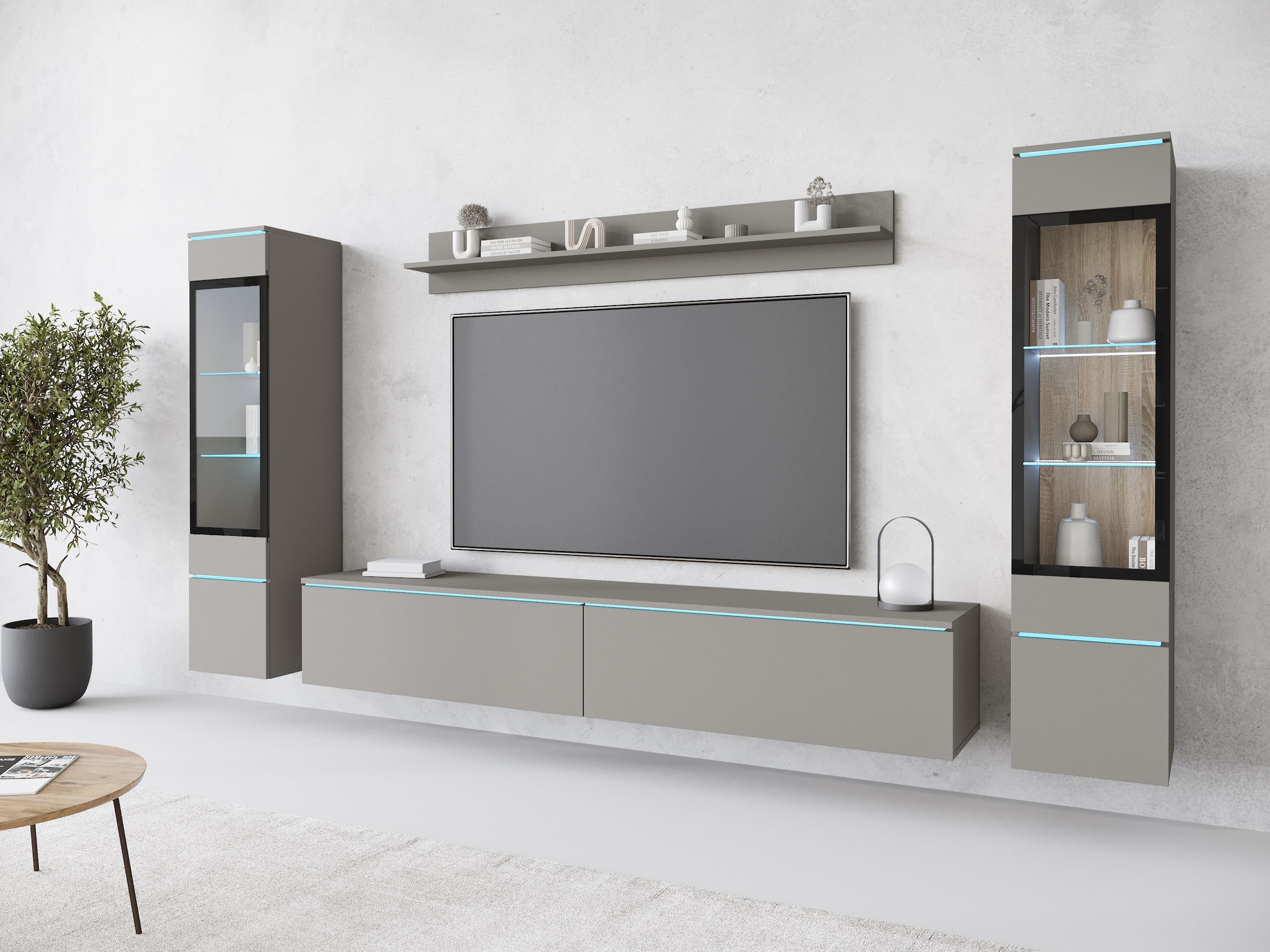 INOSIGN Wohnwand »VERA II, Vitrinen Türanschlag wechselbar«, (Komplett-Set, 4 St.), Mediawand 260 cm, Vitrine mit Verglasung, stehend und hängend