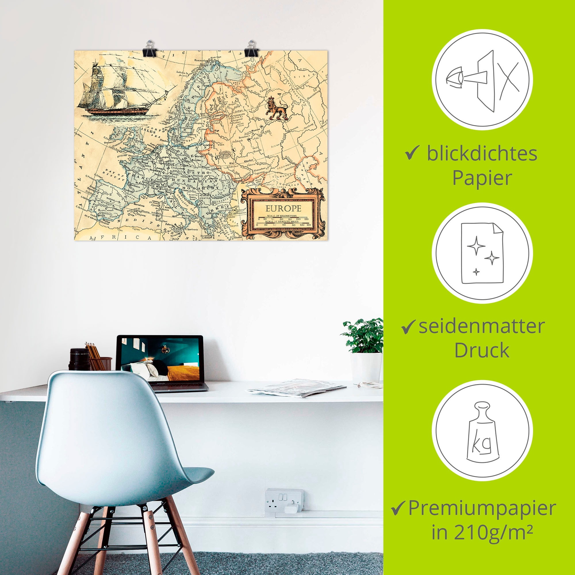 Artland Wandbild »Europakarte«, Landkarten, (1 St.), als Leinwandbild, Poster, Wandaufkleber in verschied. Größen