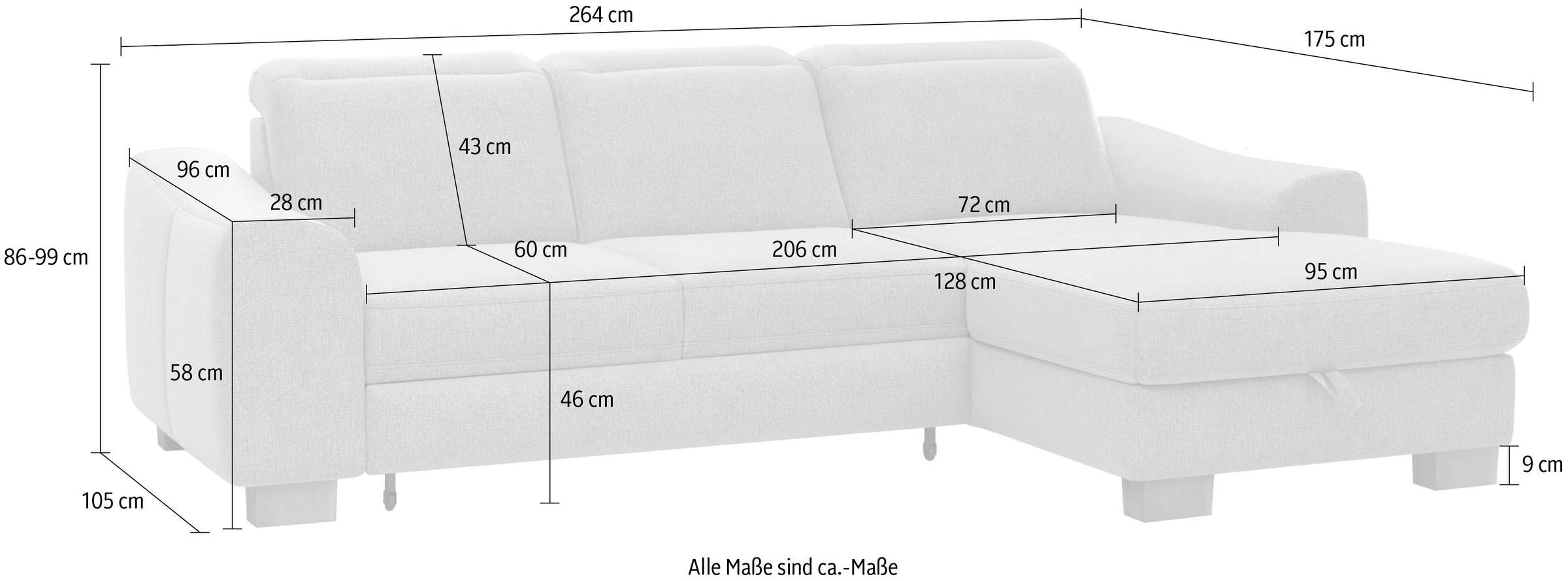 Home affaire Ecksofa »Dundee L-Form«, wahlweise mit Kopfteilverstellung und zusätzlich mit Bettfunktion