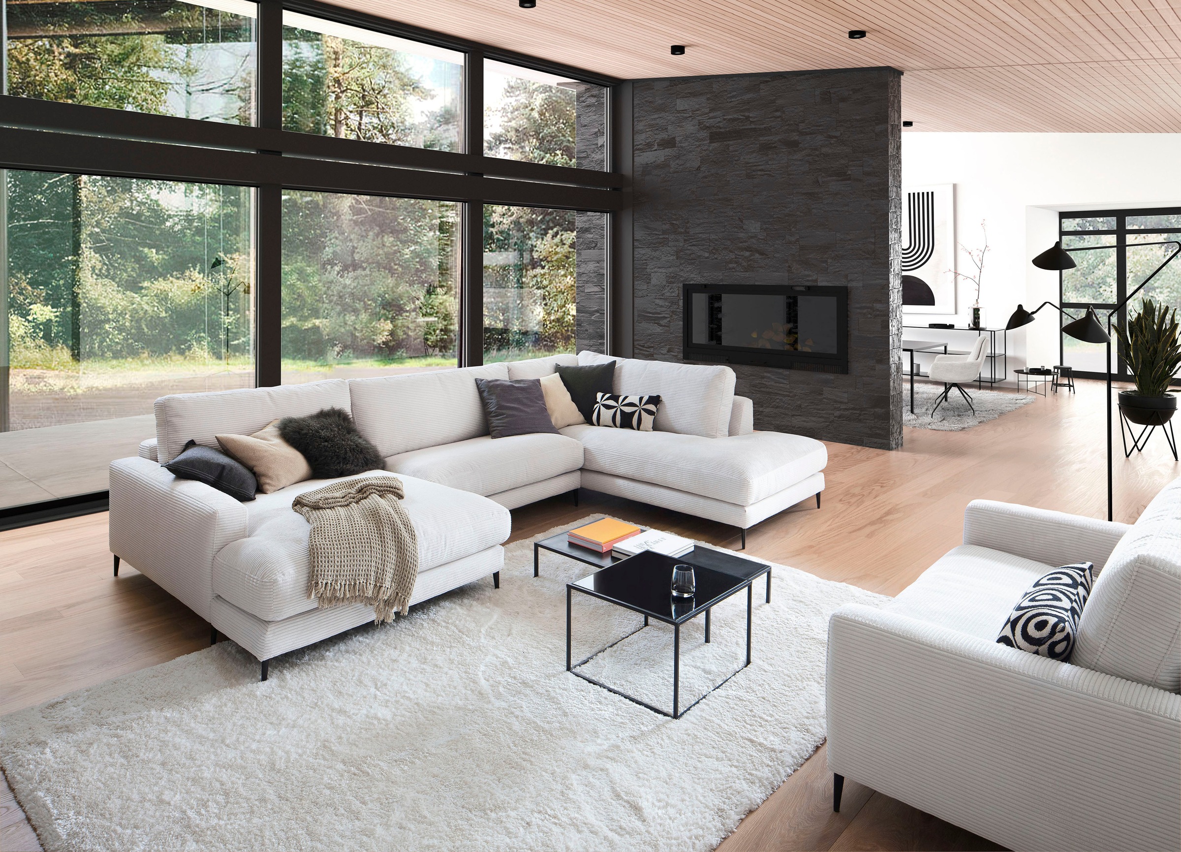 Home affaire Wohnlandschaft "Downtown XXL B/T/H: 341/223/84 cm Loungemöbel zum Relaxen" weicher Sitzkomfort, Cord-Bezug, weicher Sitzkomfort U-Form