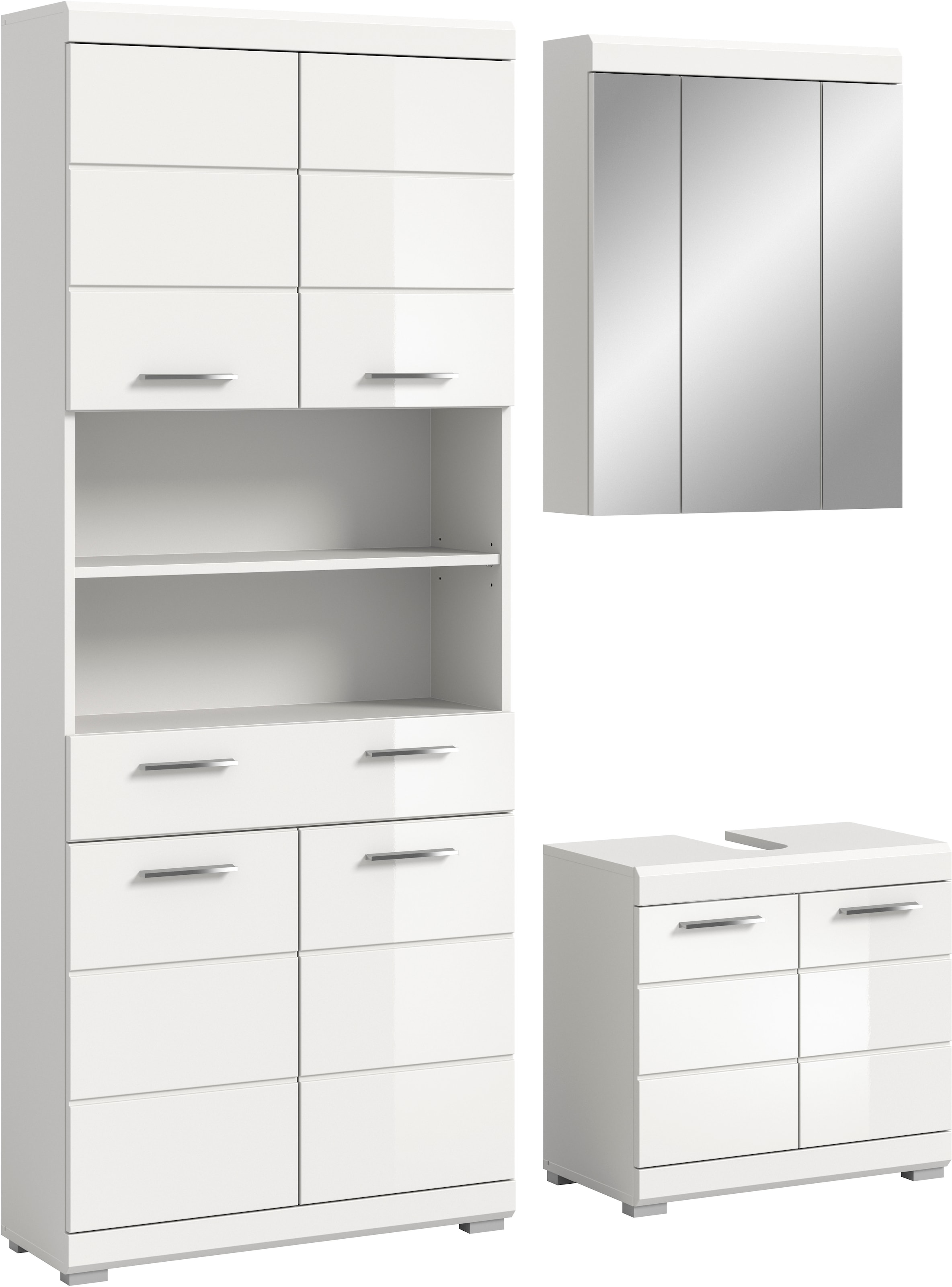 welltime Badmöbel-Set "SIENA, TOPSELLER, Breite 149cm, 3-teiliges Set" Set, bestehend aus: Hochschrank, Waschbeckenunterschrank & Spiegelschrank, 3 Stk. tlg.