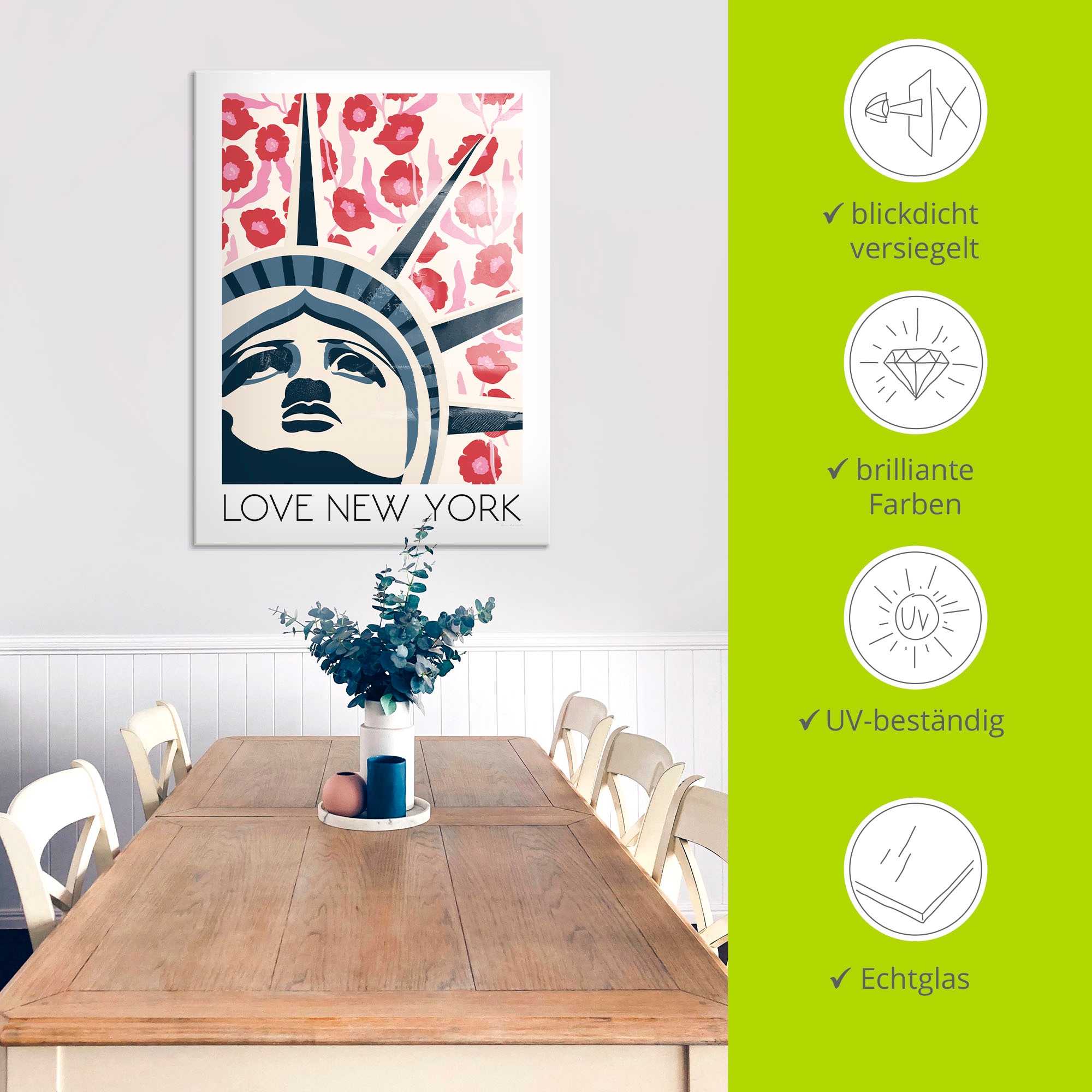 Artland Glasbild »Love New York« Elemente der Architektur 1 Stk. tlg. in verschiedenen Größen