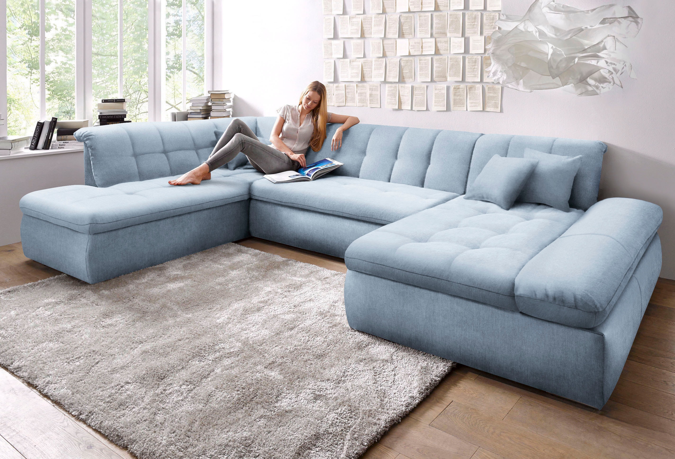 DOMO collection Wohnlandschaft "MORIC Massiv - Belastbar bis 140 kgxSitz, 353x216x80 cm, XXL" U-Form, inkl. Zierkissen