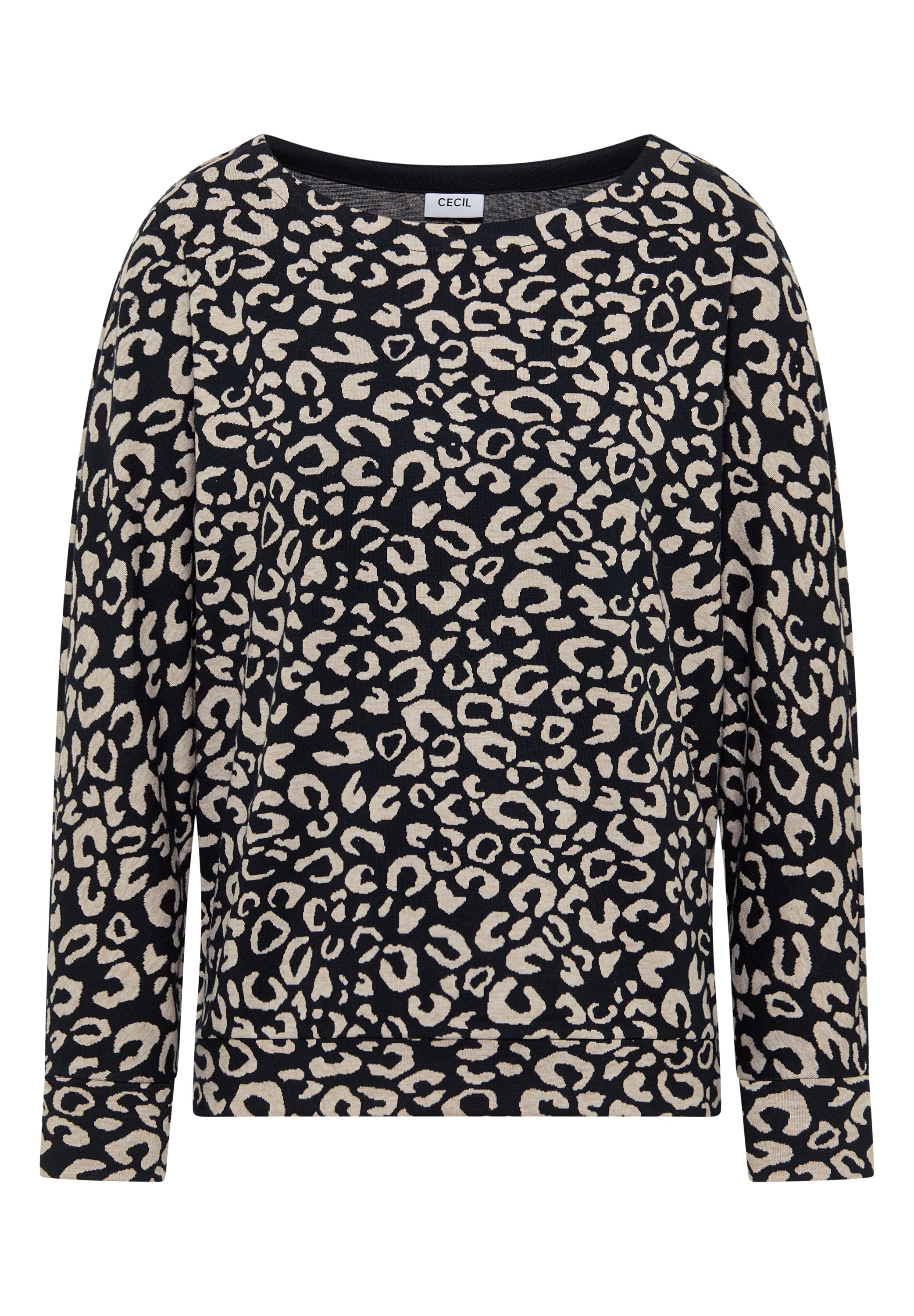 Langarmshirt CECIL, Damen, Gr. M (40), urban dunkelblau, Stoff, 64% Polyester, 33% Viskose, 3% Elasthan, normal normal, U-Boot-Ausschnitt, breiter Bund, Shirts Langarmshirt, im Leo Design, Topseller 3