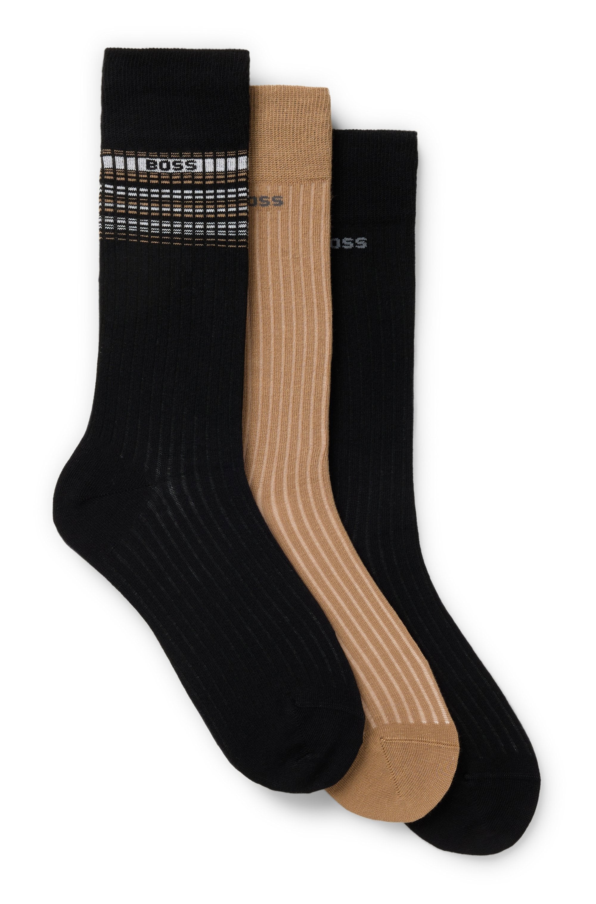 BOSS Freizeitsocken "3P RS Rib Stripe" Packung, 3 Paar tlg. mit BOSS Logo günstig online kaufen