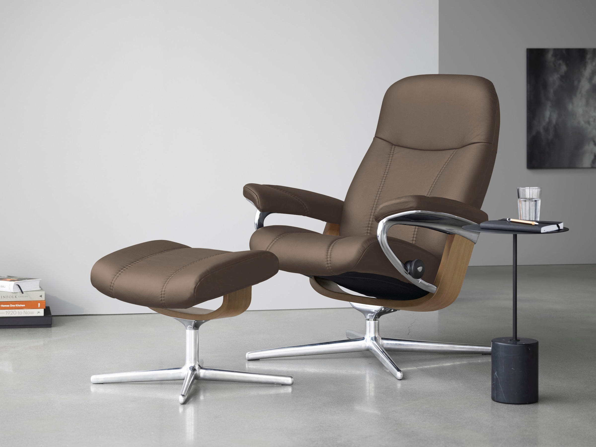 Stressless Relaxsessel "Consul" mit Cross Base, Größe S, M & L, Holzakzent Eiche, in 2 Bezugsqualitäten lieferbar