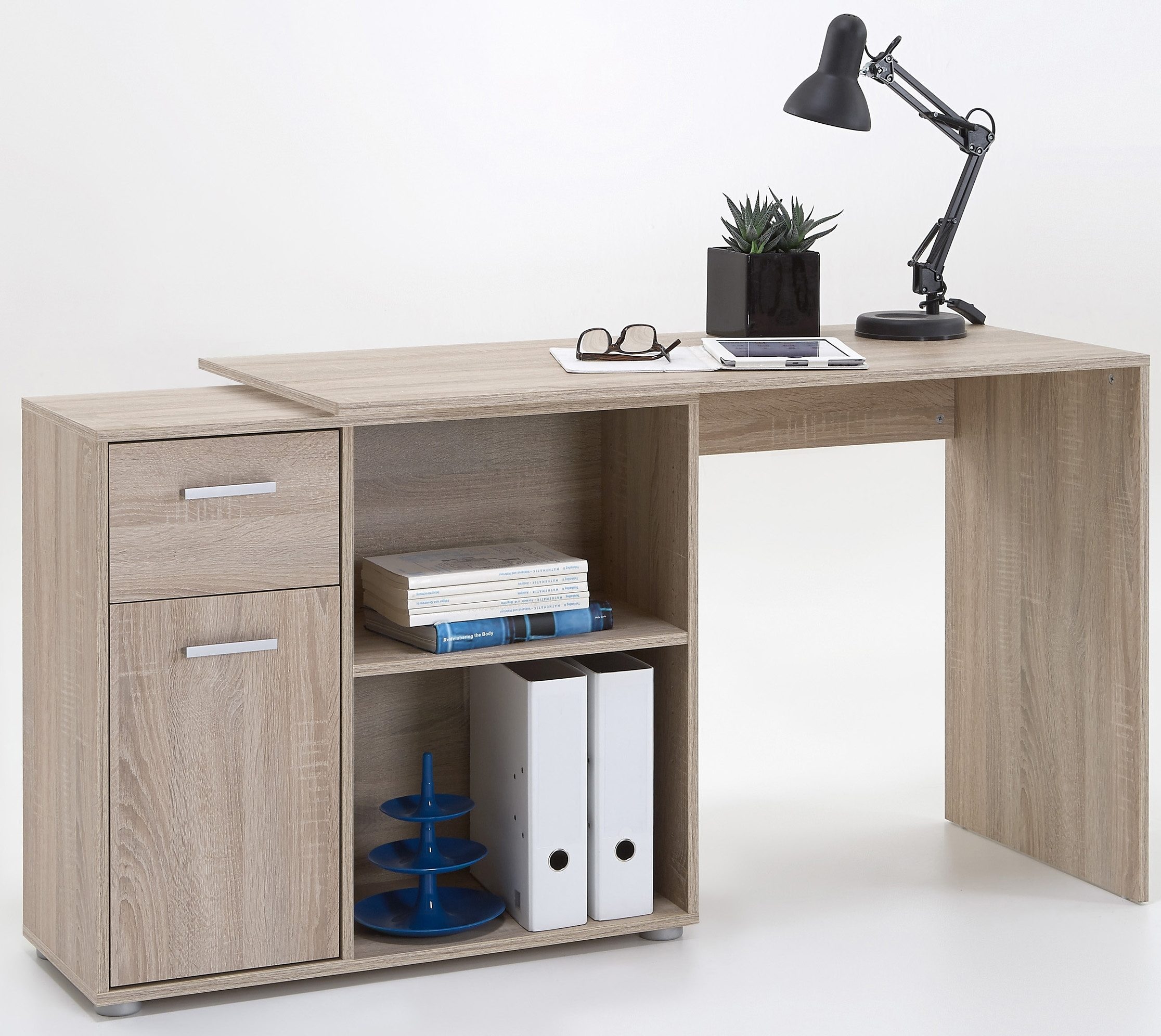 FMD Eckschreibtisch »AUGSBURG«, Schreibtisch/Sideboard m. Stauraum, beidseitig montierb., 117/148 cm