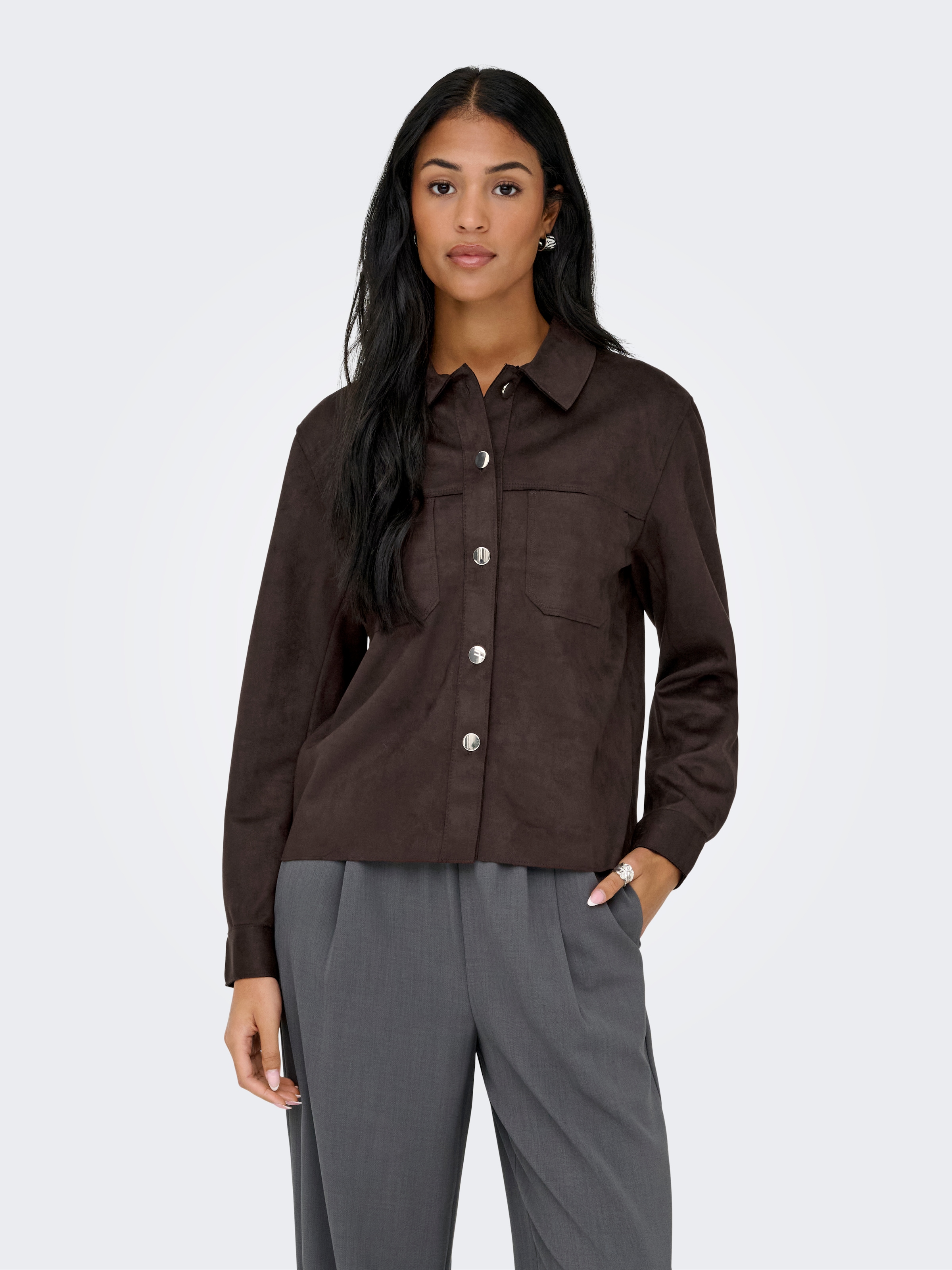 ONLY Hemdbluse "ONLMIRA L/S FAUX SUEDE SHIRT PNT" Materialmix, regular fit
