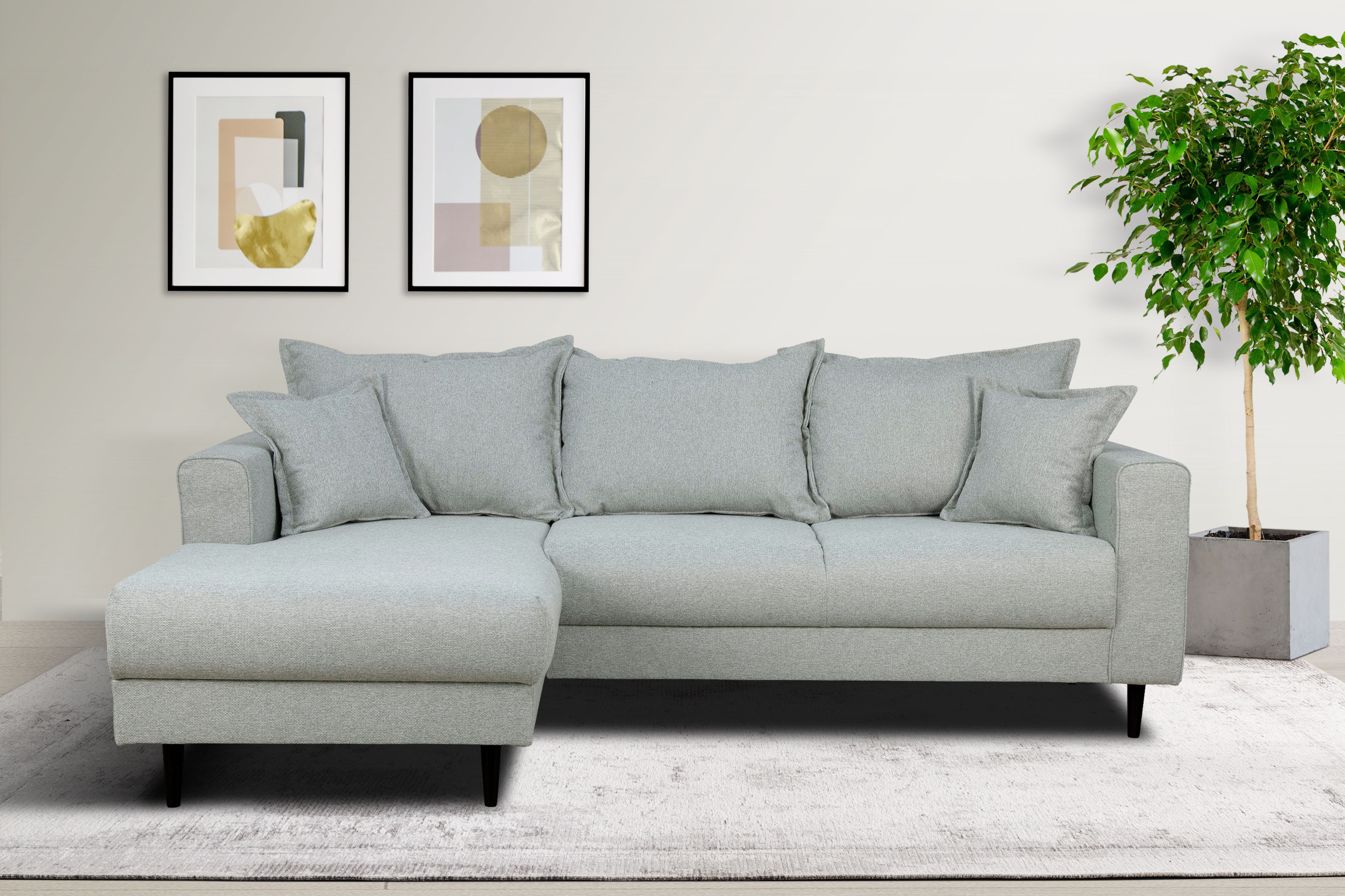 Home affaire Ecksofa "VEYRAS L-Form, hoher Sitzkomfort, Maße B/T/H: 230/150/76 cm" mit Wellenunterfederung, incl. Rückenkissen und Zierkissen