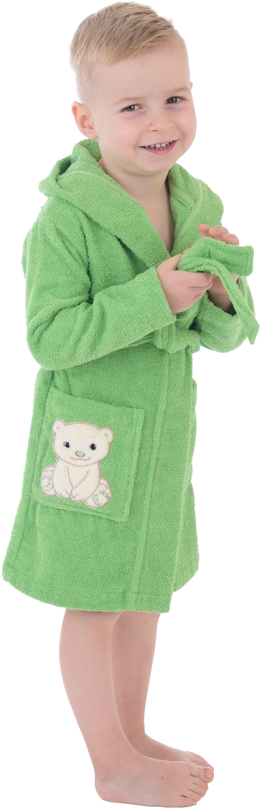 Kinderbademantel WEWO FASHION, L:74cm, grün, Frottier, Hausmäntel, "8030", Eisbär