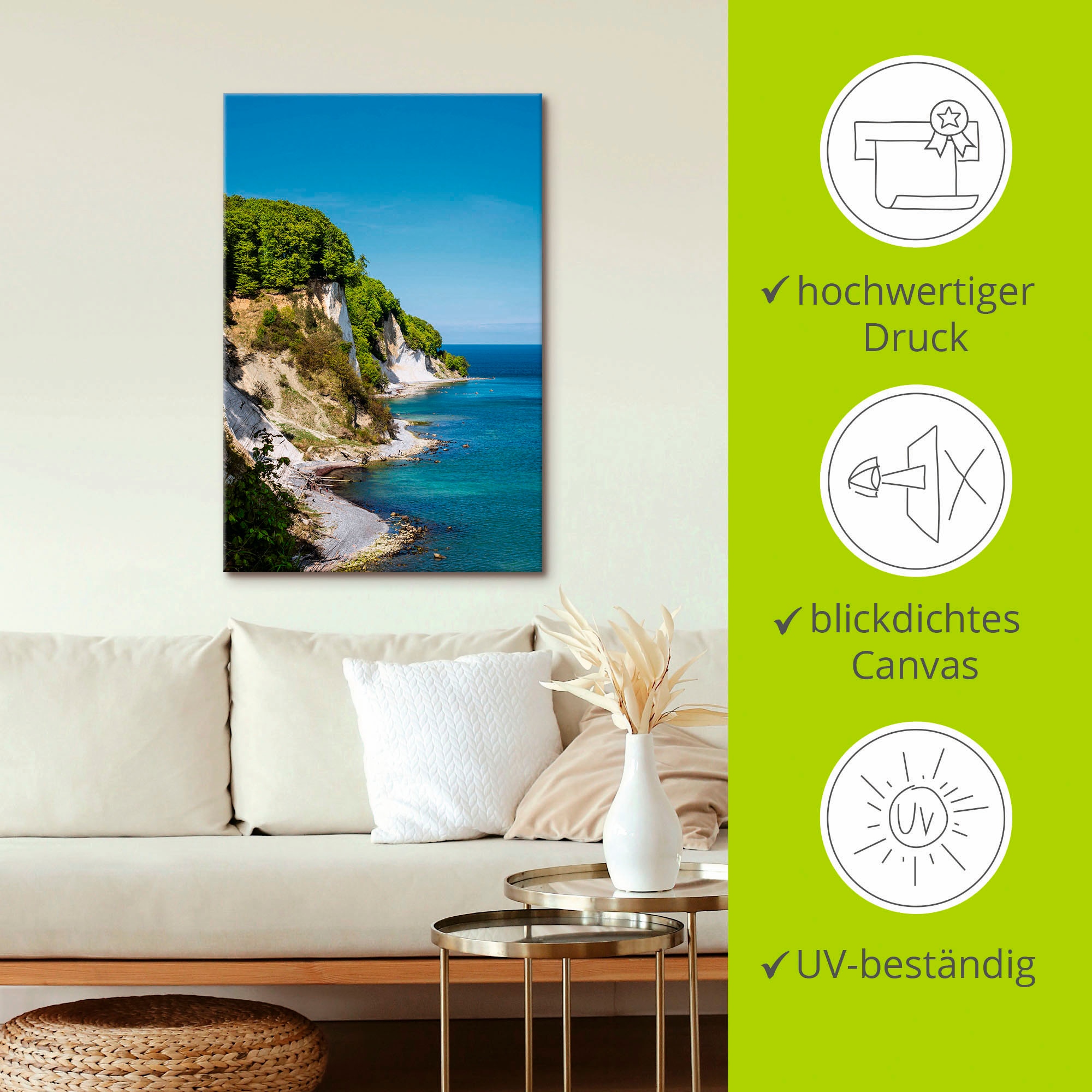 Artland Wandbild »Kreidefelsen Ostseeküste Insel Rügen«, Felsen, (1 St.), als Alubild, Leinwandbild, Wandaufkleber oder Poster in versch. Größen