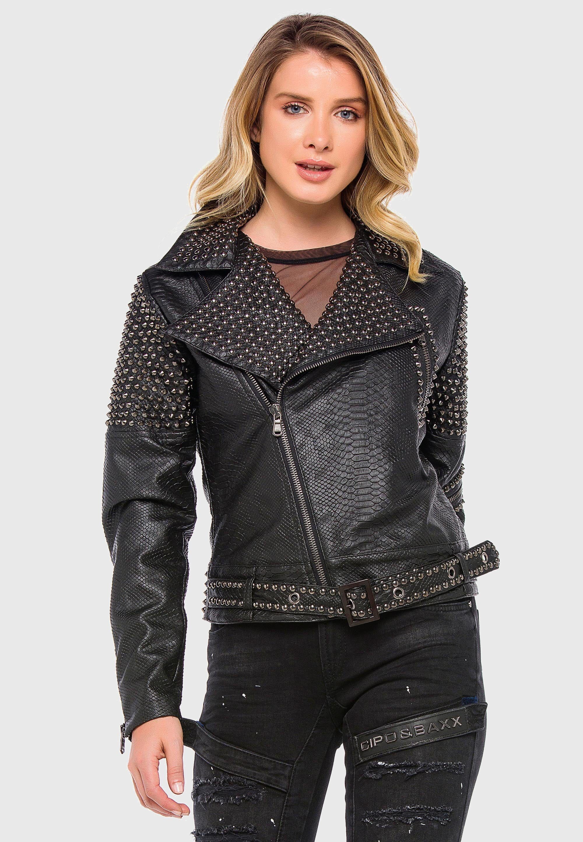 Cipo & Baxx Lederimitatjacke "Cipo & Baxx Jacke WJ167" ohne Kapuze aus Kunstleder