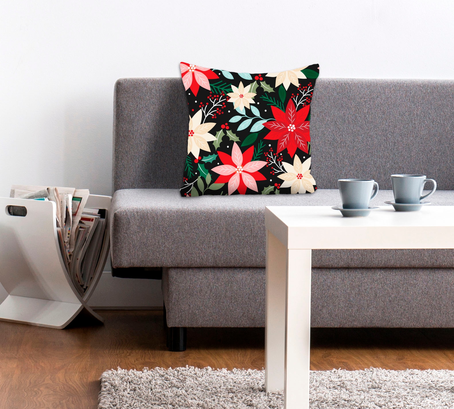 queence Dekokissen »Weihnachtsstern«, Kissenhülle,Bunte Blüten,Floral,Farbenfroh,Natur,Blumenmuster