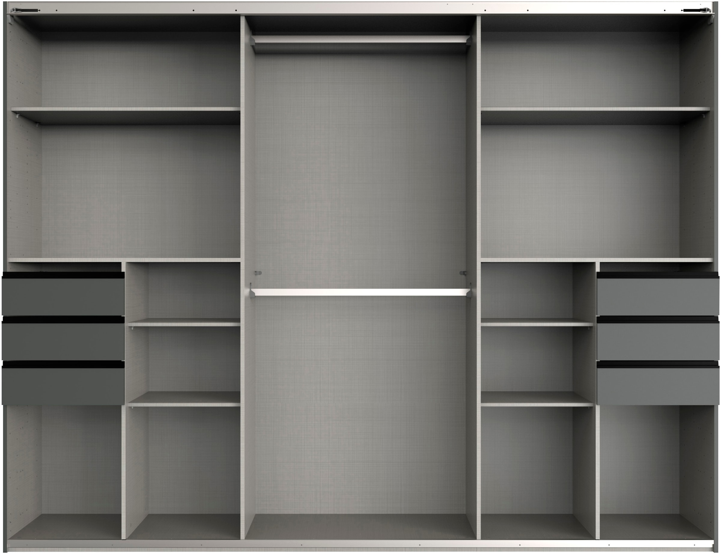 Wimex Schwebetürenschrank »Saigon, mit kompletter Innenausstattung, Made in Germany«, Kleiderschrank 3-türig, 270cm breit, mit 6 praktischen Außenschubladen