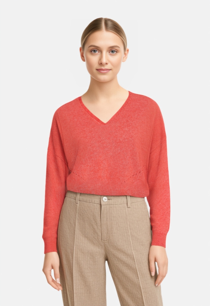 BOSS ORANGE Strickpullover "Foletta Premium Damenmode" V-Ausschnitt, Ajouré günstig online kaufen