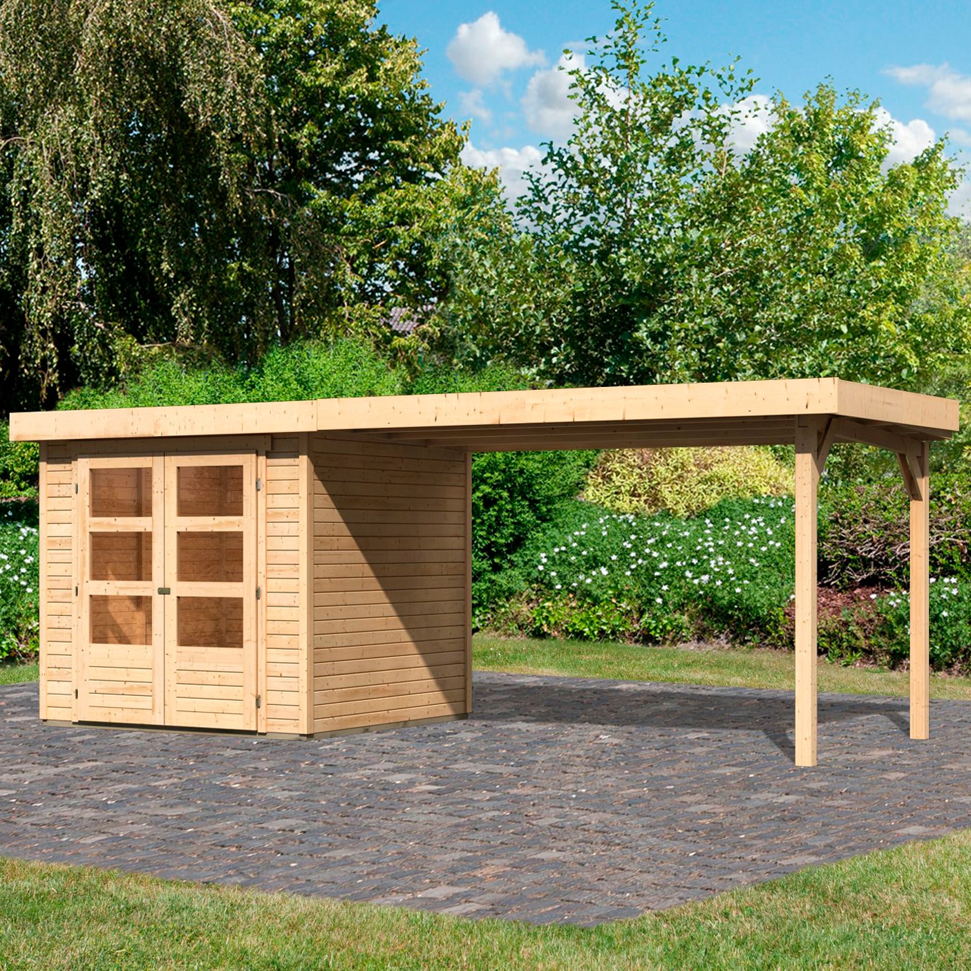 Karibu Gartenhaus »Arnis«, (Set), mit Anbaudach 2,80 m Breite kaufen