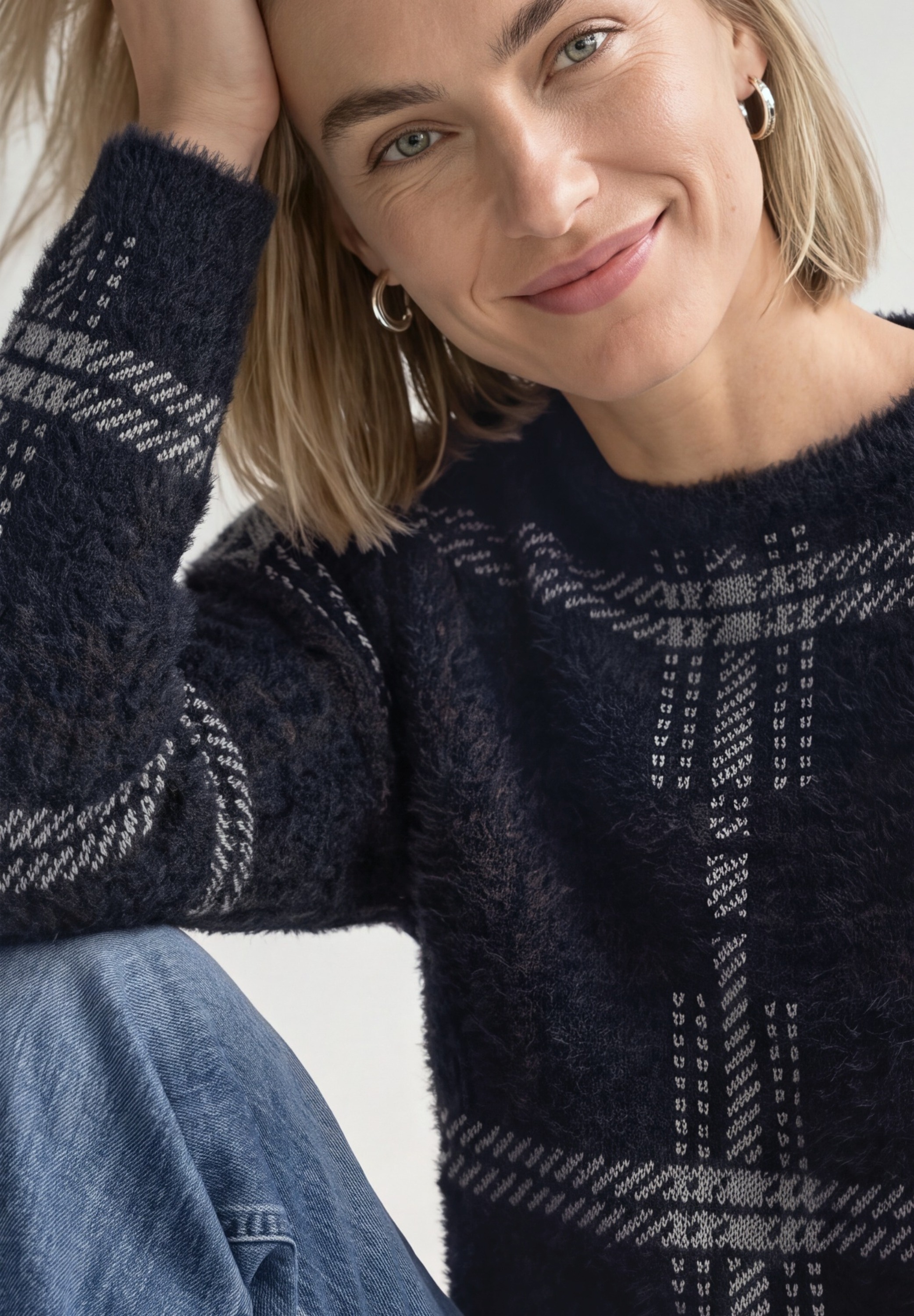 STREET ONE Jacquardpullover Langarmpullover mit Karomuster