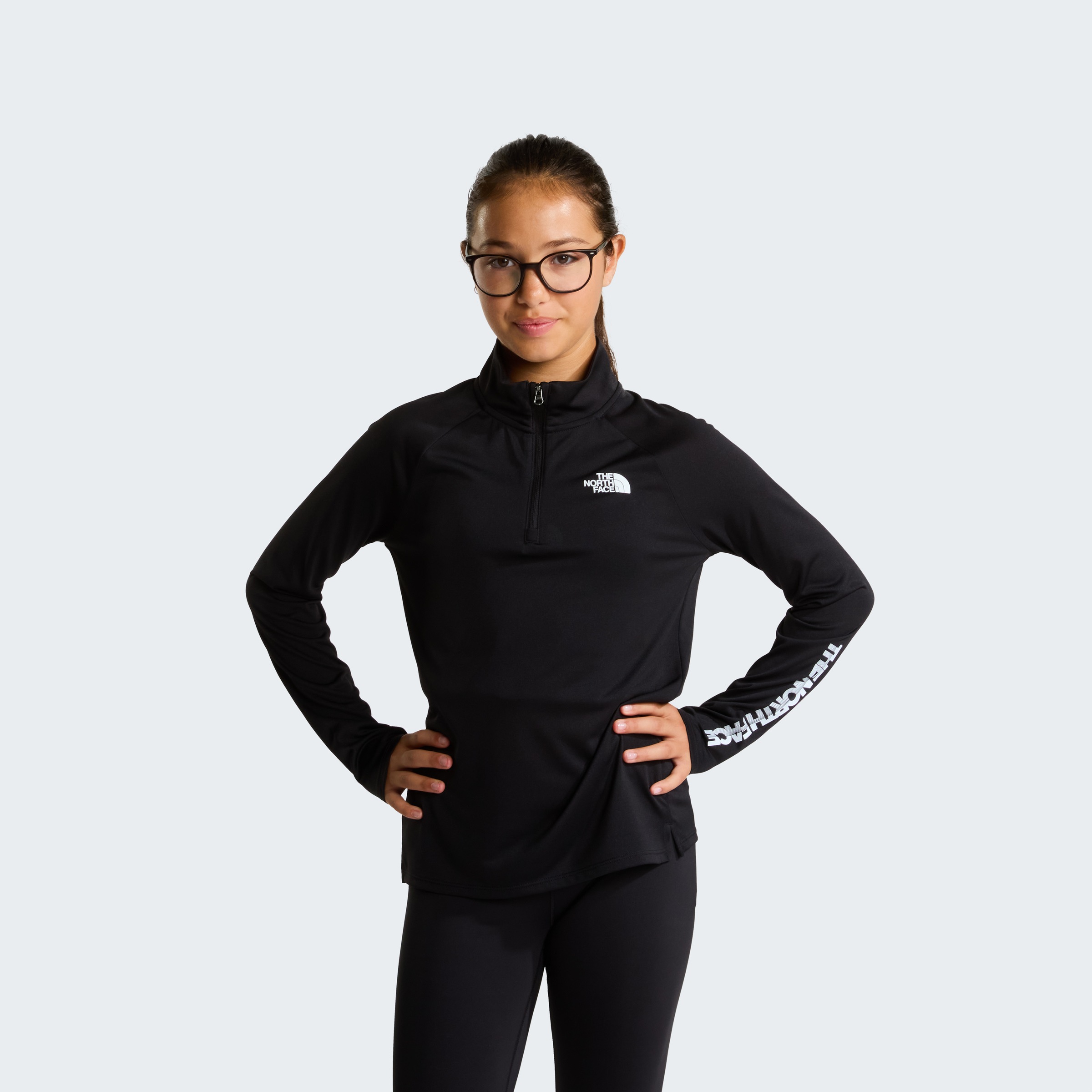 The North Face Funktionsshirt für Kinder, mit Reißverschluss, Langarm, unifarben, aus Polyester