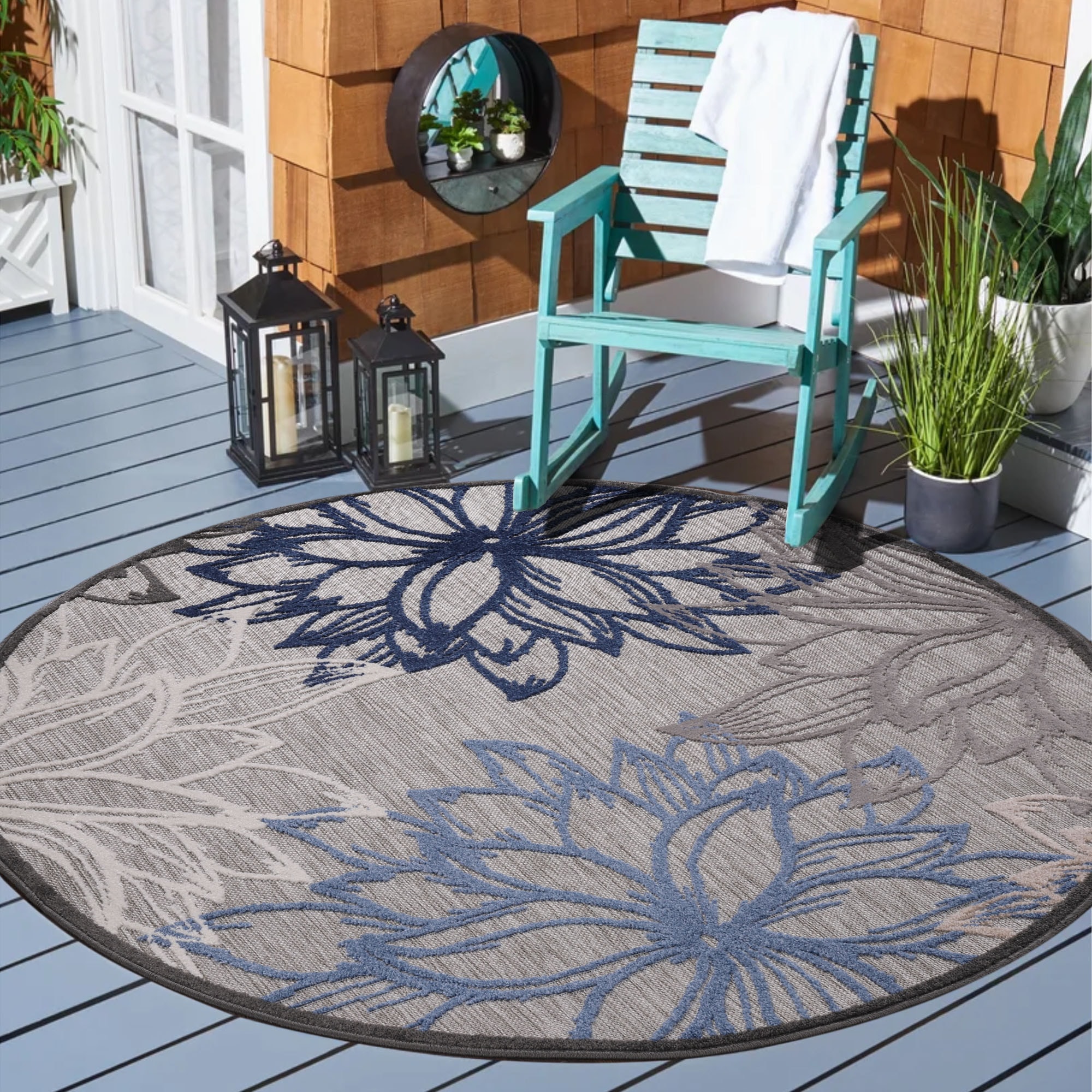 Sanat Teppich "Floral 2 Outdoor, auch als Läufer und rund" rund 6 mm Höhe In- und Outdoor geeignet, Blumen, Balkon, Terrasse, Außenbereich