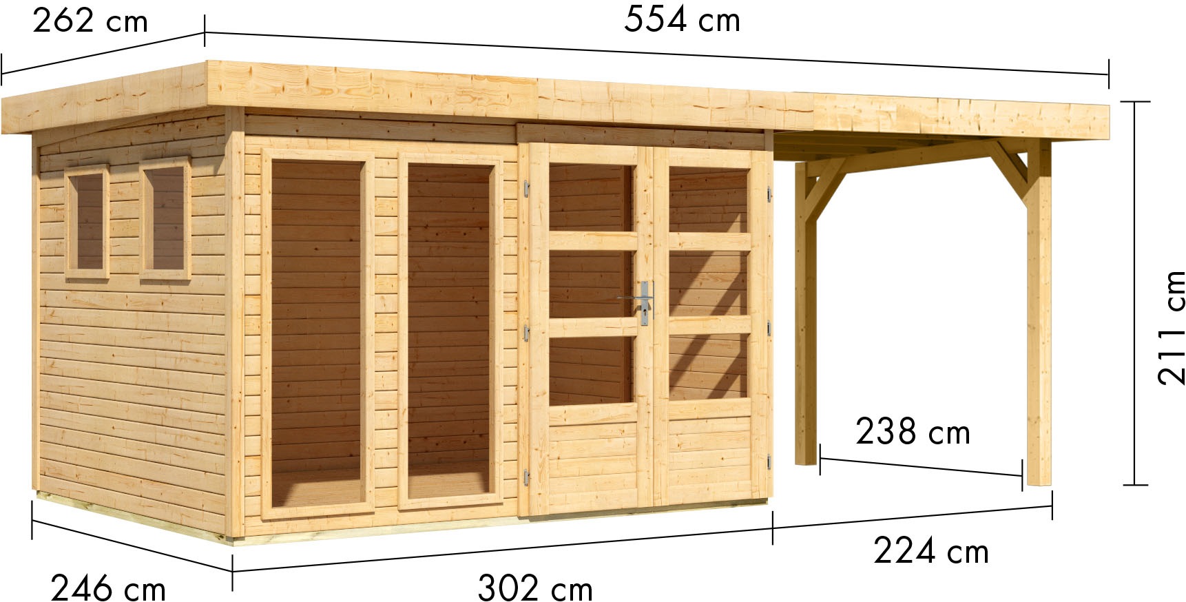 Karibu Gartenhaus »Langesee 5 mit Anbaudach«, aus hochwertiger nordischer Fichte mit wasserabweisender Profilierung