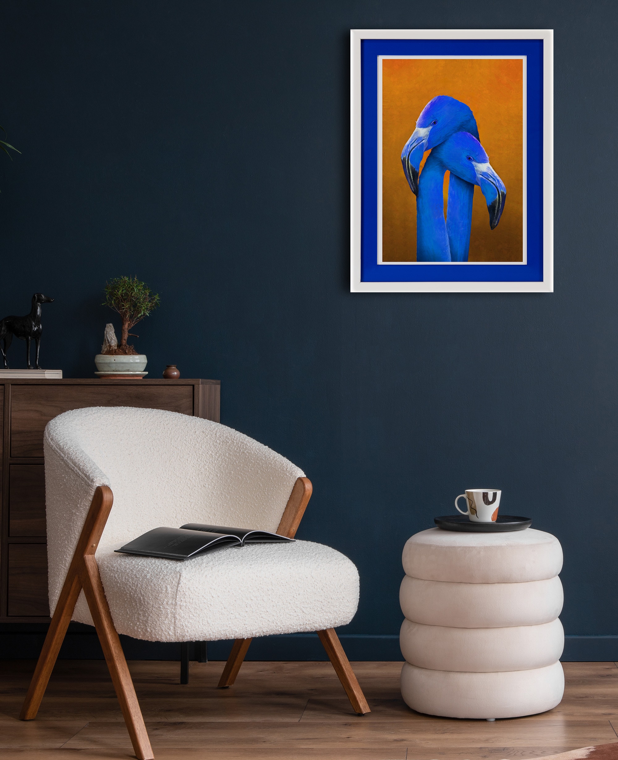 Bild mit Rahmen »Flamingo, Liebe, blau«, Flamingos, (1 St.), Poster mit buntem...