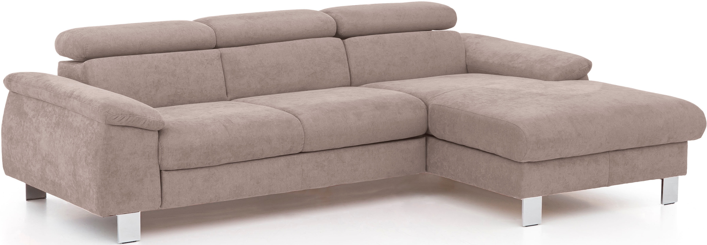 Ecksofa COTTA "Komaris L-Form, B: 244 cm", mud, B:244cm H:72cm T:166cm, Microfaser PRIMABELLE (100% Polyester);Kunstleder SOFTLUX(100%Polyurethan);Feinstruktur (100% Polyester);Kunstleder SOFTLUX/Struktur (100%Polyurethan, 90%Polyester, 10% Polyacryl), So