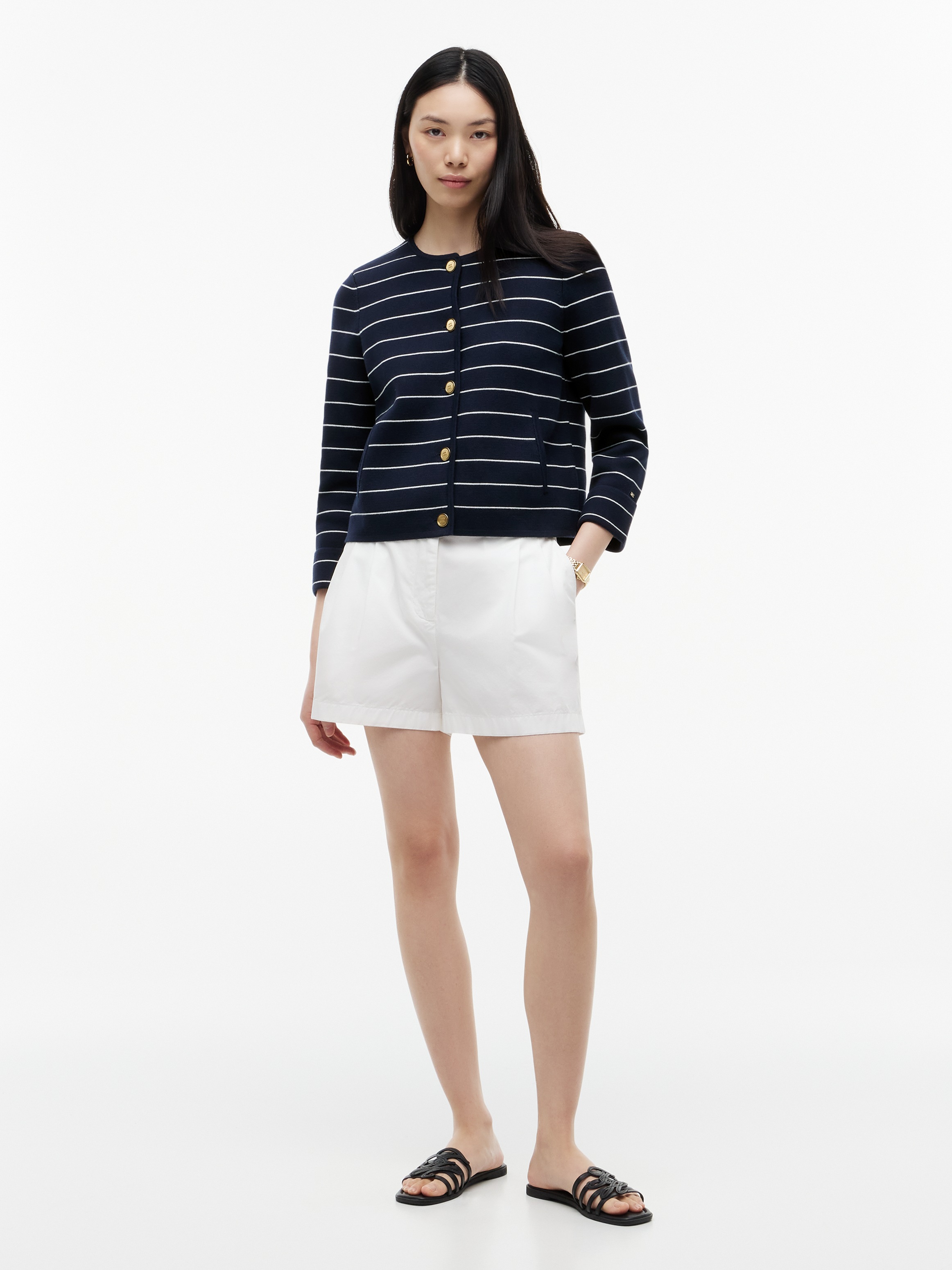 Tommy Hilfiger Strickjacke »GOLD BUTTON LS CARDI« Baumwolle, goldfarbene Knöpfe