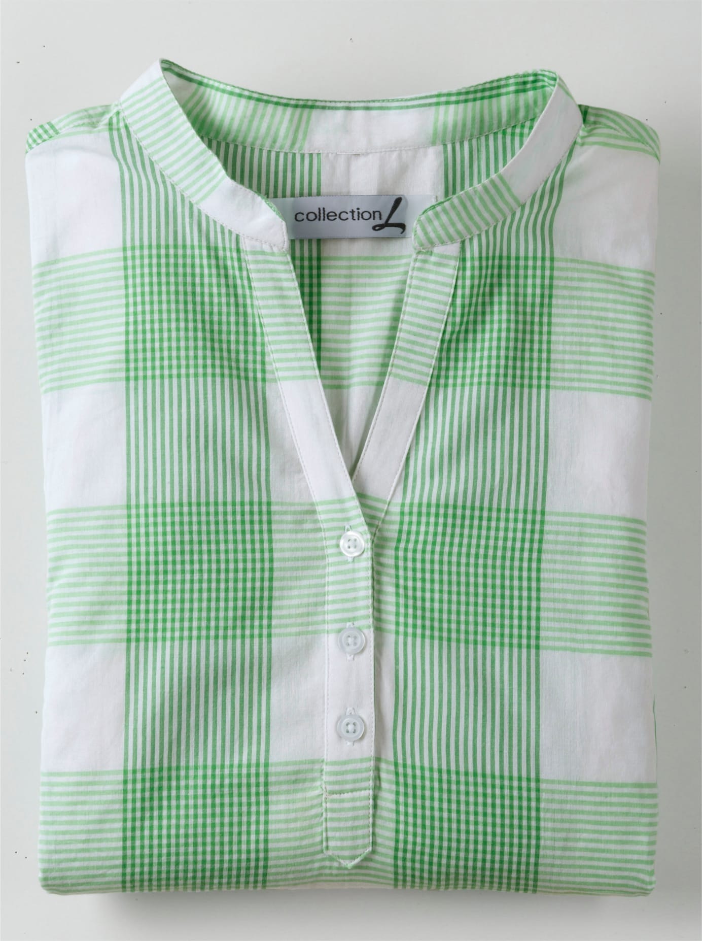 CASUAL LOOKS Women Pullover Blouse Green/White Checkered Size 50 3
